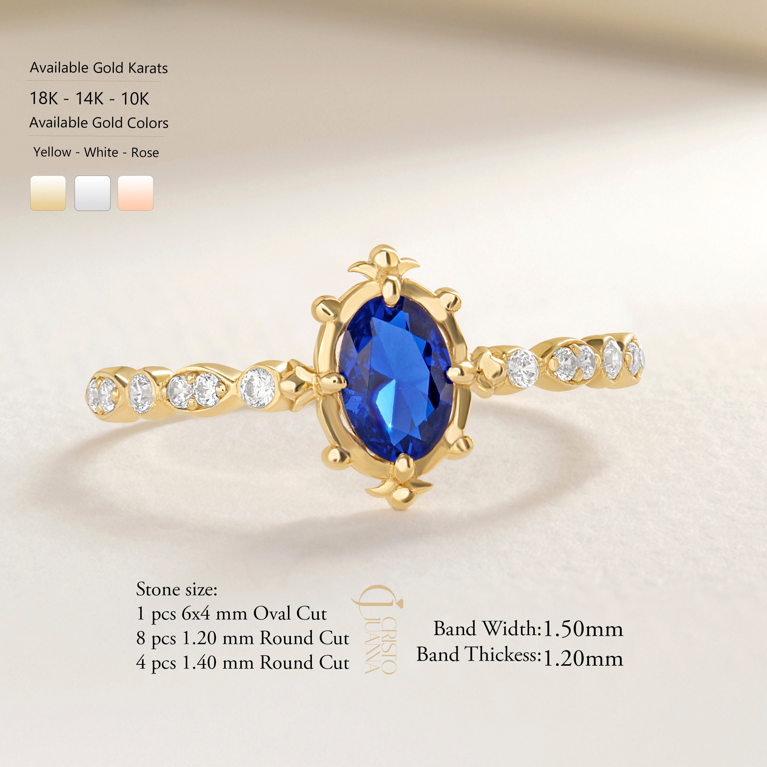 Oval Sapphire Engagement Ring – 10K / 14K / 18K Solid Gold 💙✨
This stunning oval sapphire ring sparkles with round-cut side diamonds, creating a timeless engagement or promise ring. A vintage-inspired design that combines elegance and symbolism, making it a perfect heirloom piece.