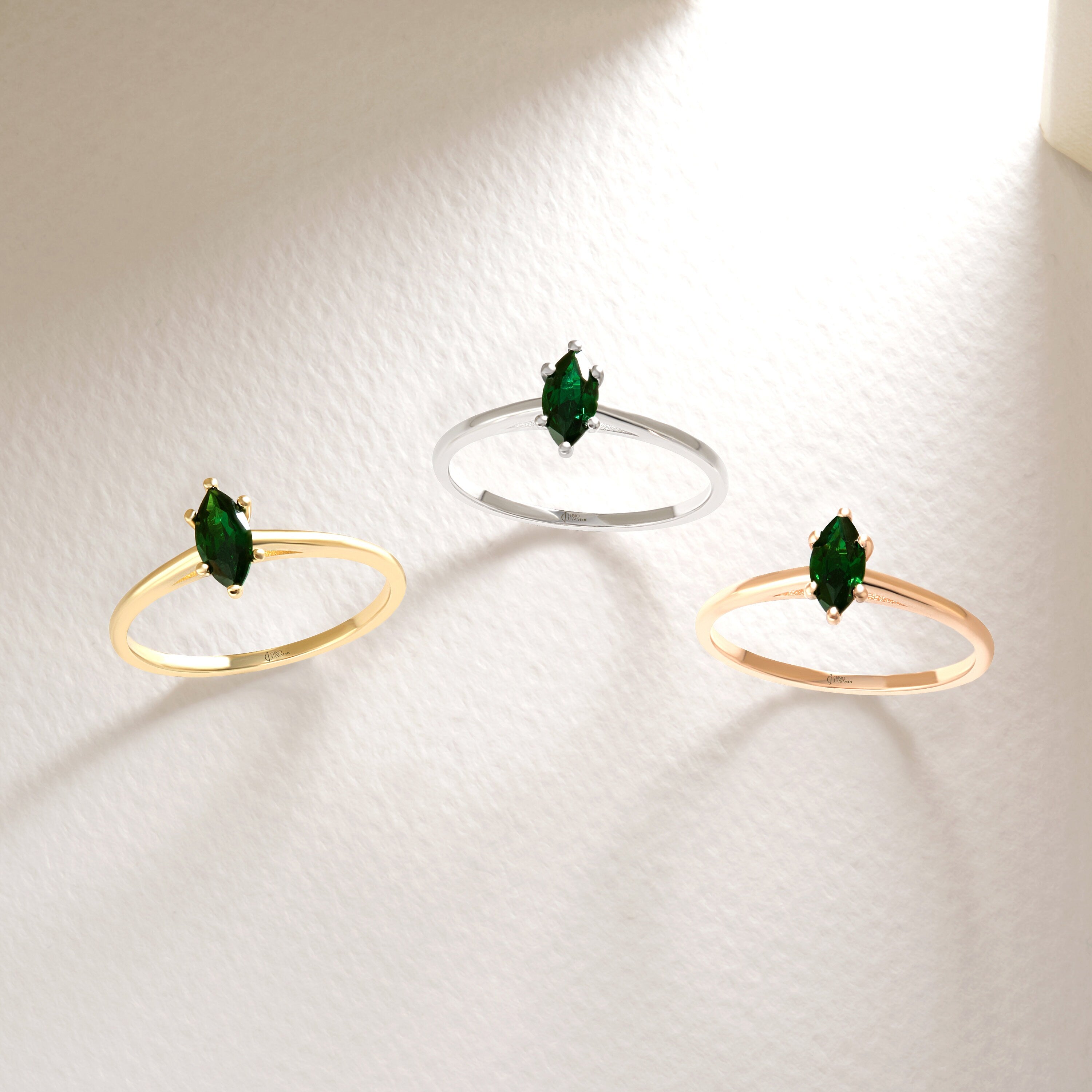 Here is our marquise cut emerald ring with 14K solid gold band for women! This solo birthstone ring for women and customize single stone ring will be perfect gift for her wedding or engagement ceremony.