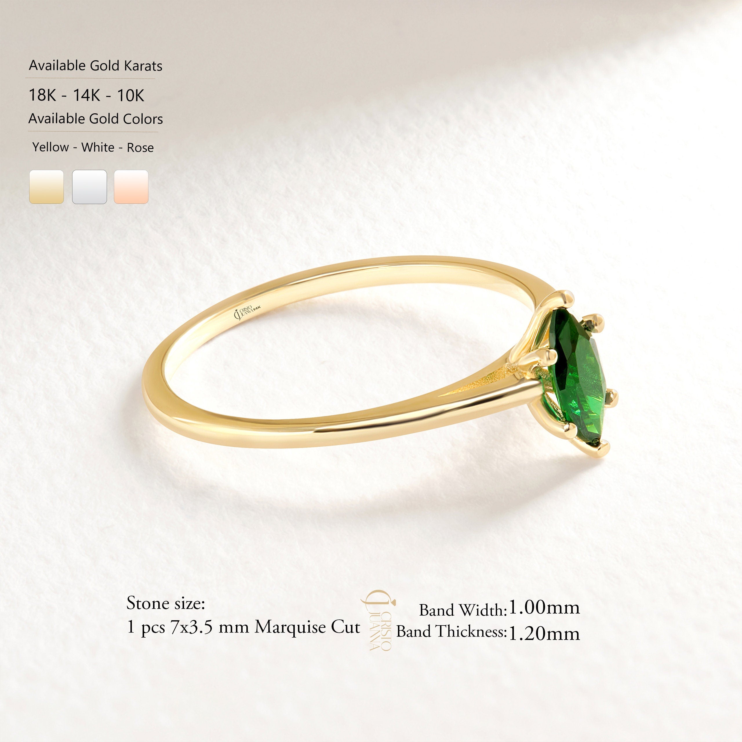 Here is our marquise cut emerald ring with 14K solid gold band for women! This solo birthstone ring for women and customize single stone ring will be perfect gift for her wedding or engagement ceremony.