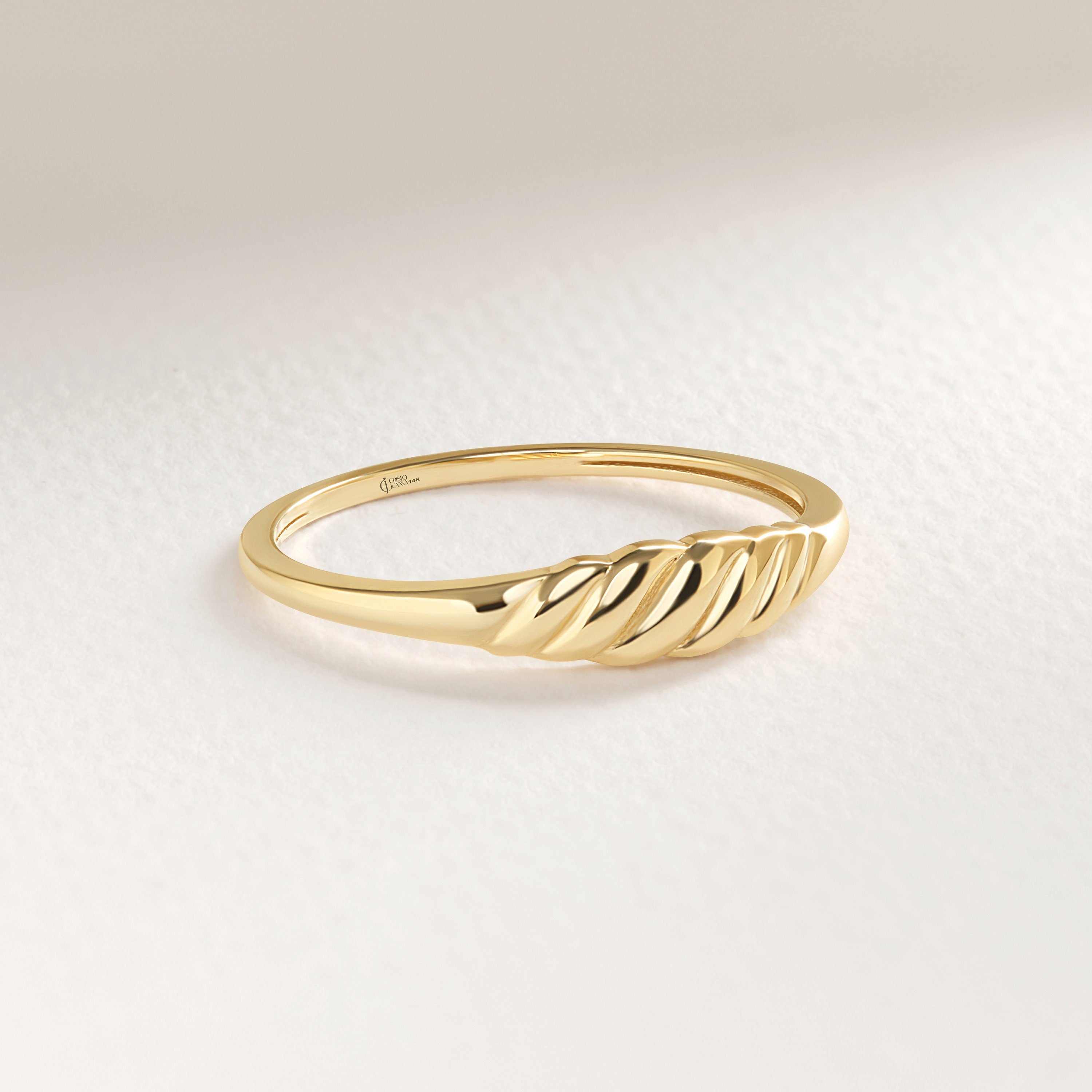 Here's Croissant Dome Statement Ring for Women! This 14K Solid Gold Thick Twisted Rope Wedding Band will be perfect Promising Jewelry for your Bride  in her wedding or engagement ceremony. 18K Bold Signet Ring turns to Elegance Chunky Gold Ring!
