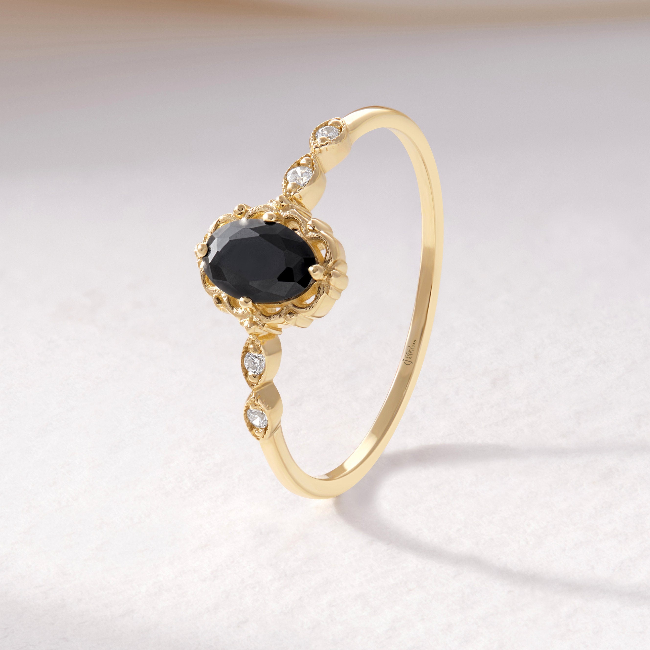 ChatGPT:

🖤 Onyx Diamond Engagement Ring – 14K Solid Gold Art Deco Vintage Design 💍

Elegant, bold, and timeless — this Onyx Diamond Engagement Ring brings together the mystique of deep black onyx with the sparkle of dazzling side stones. Designed with a refined Art Deco touch, it’s a perfect piece for brides who love classic beauty with a modern edge.