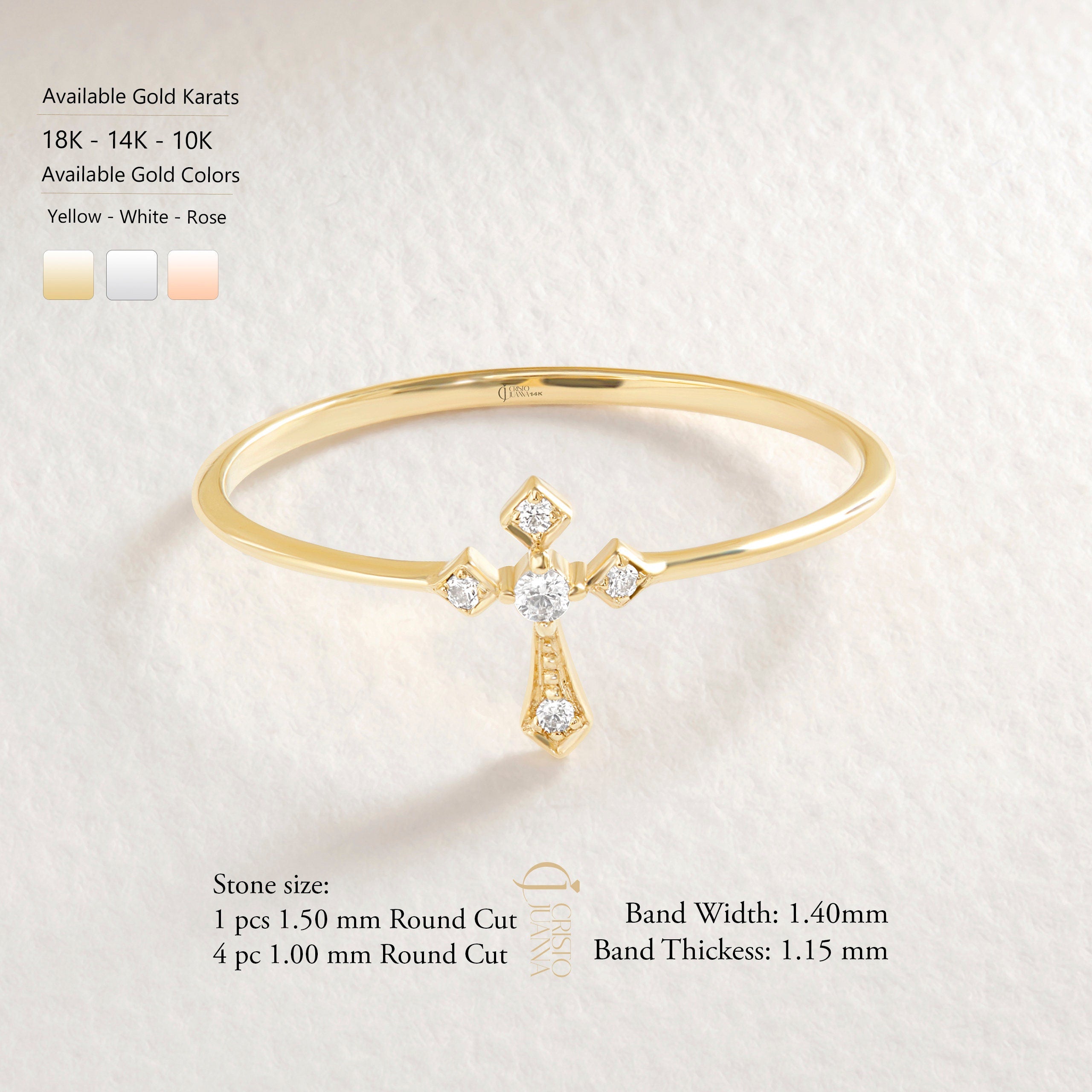 14K Solid Gold Cross Diamond Ring – Stackable Religious Rosary Band ✝️💎
Graceful and symbolic, this cross diamond ring blends faith and elegance in a sleek, minimalist design. Perfect for daily wear or stacking, it’s a meaningful piece that honors spirituality and timeless style. Whether you wear it as a Christian ring for women, a baptism gift, or a simple religious 10K ring, this piece will always carry deep significance.