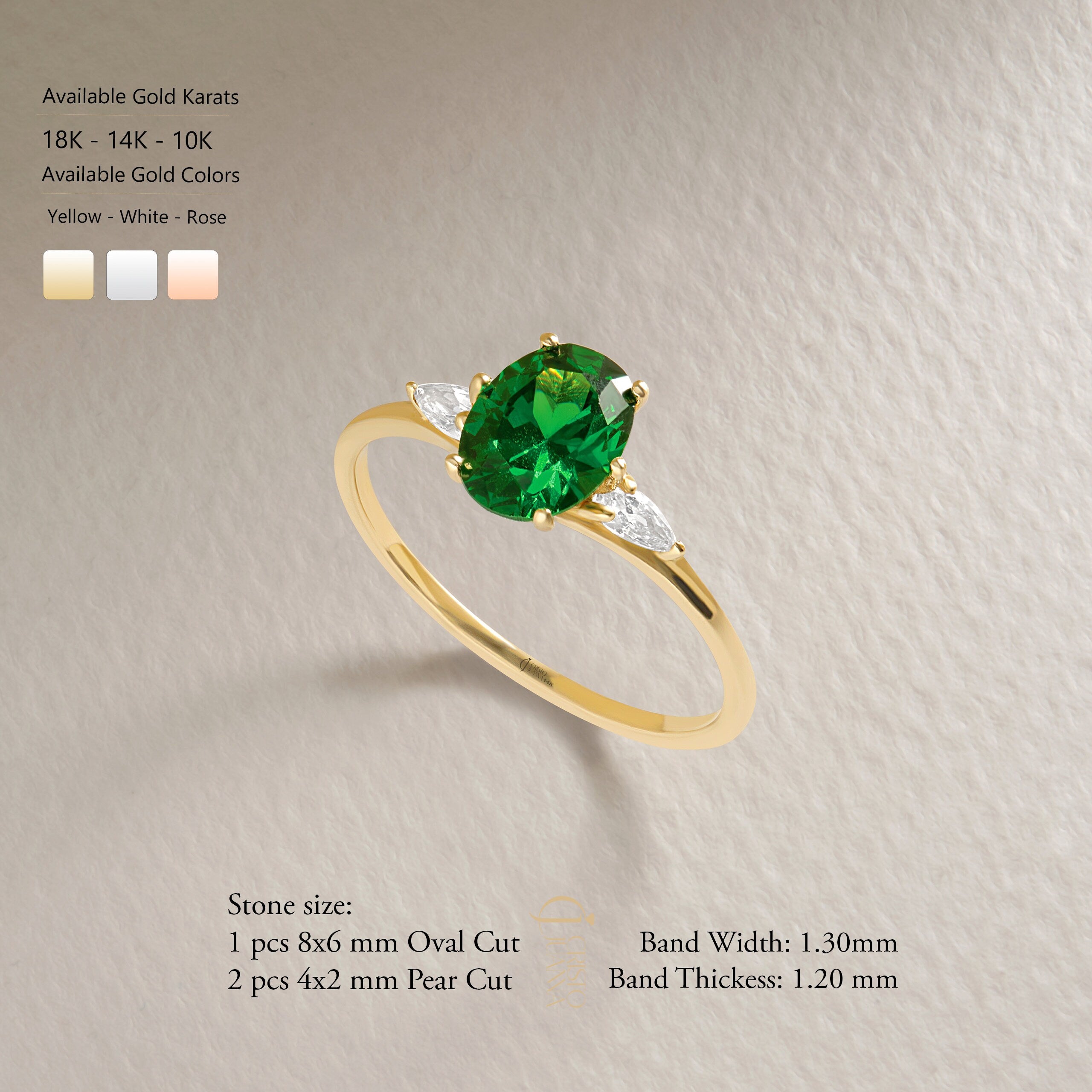 Oval Emerald Diamond Engagement Ring – 10K / 14K / 18K Solid Gold 💚✨
A bold and elegant oval-cut emerald center stone accented with two pear-cut side stones. This design symbolizes love and eternity, making it a perfect engagement or bridal gift ring. Stones can be customized with Diamond or Moissanite upon request.