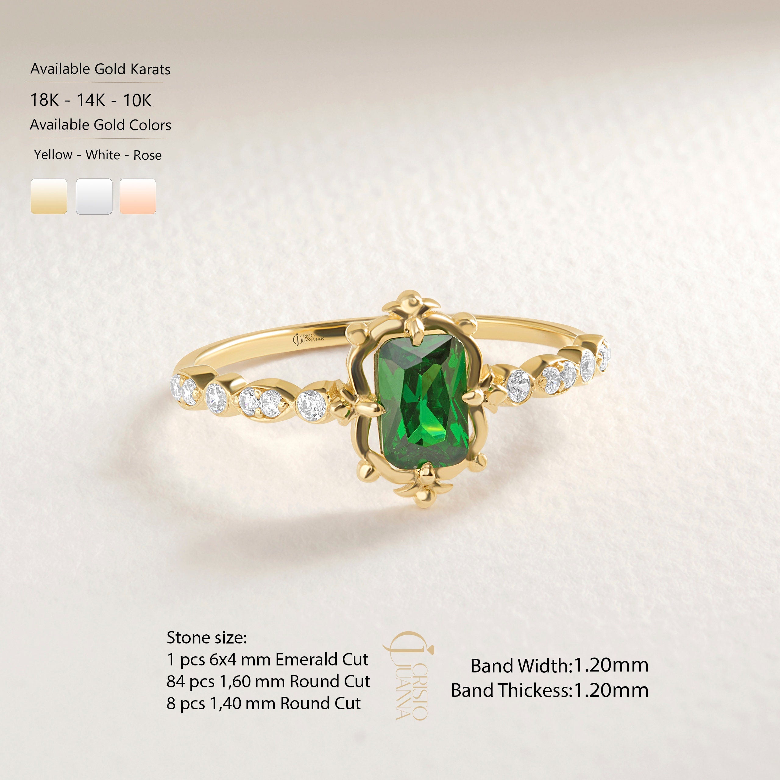 Emerald Cut Emerald Engagement Ring – 14K Solid Gold Rectangle Birthstone Ring 💚✨
Elegant, timeless, and handcrafted to perfection — this Emerald Cut Emerald Engagement Ring brings refined luxury to every moment. Set with a vibrant 6x4 mm emerald and surrounded by delicate side diamonds, it captures both strength and serenity in its design.