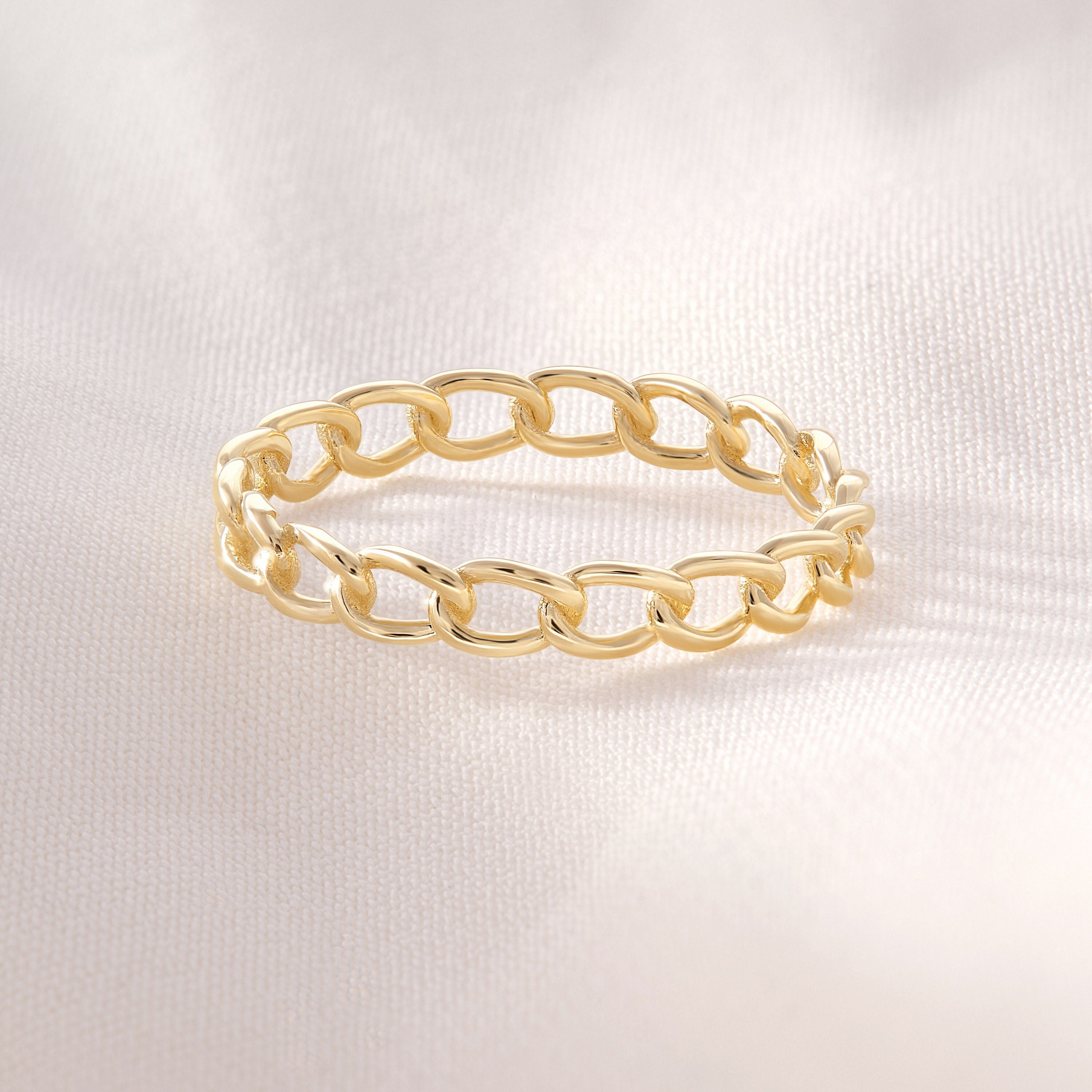 Here is open link ring 14K solid gold chain stackable ring! This 4 mm soft bold chain ring gold will be perfect gift for women! If you re looking for gold multi link ring and 4 mm wide chain ring, here is the open thick link ring and 
multi chain ring for yourself. Discover our pinky ring 14K gold and modern trendy rings as a pointer finger ring.