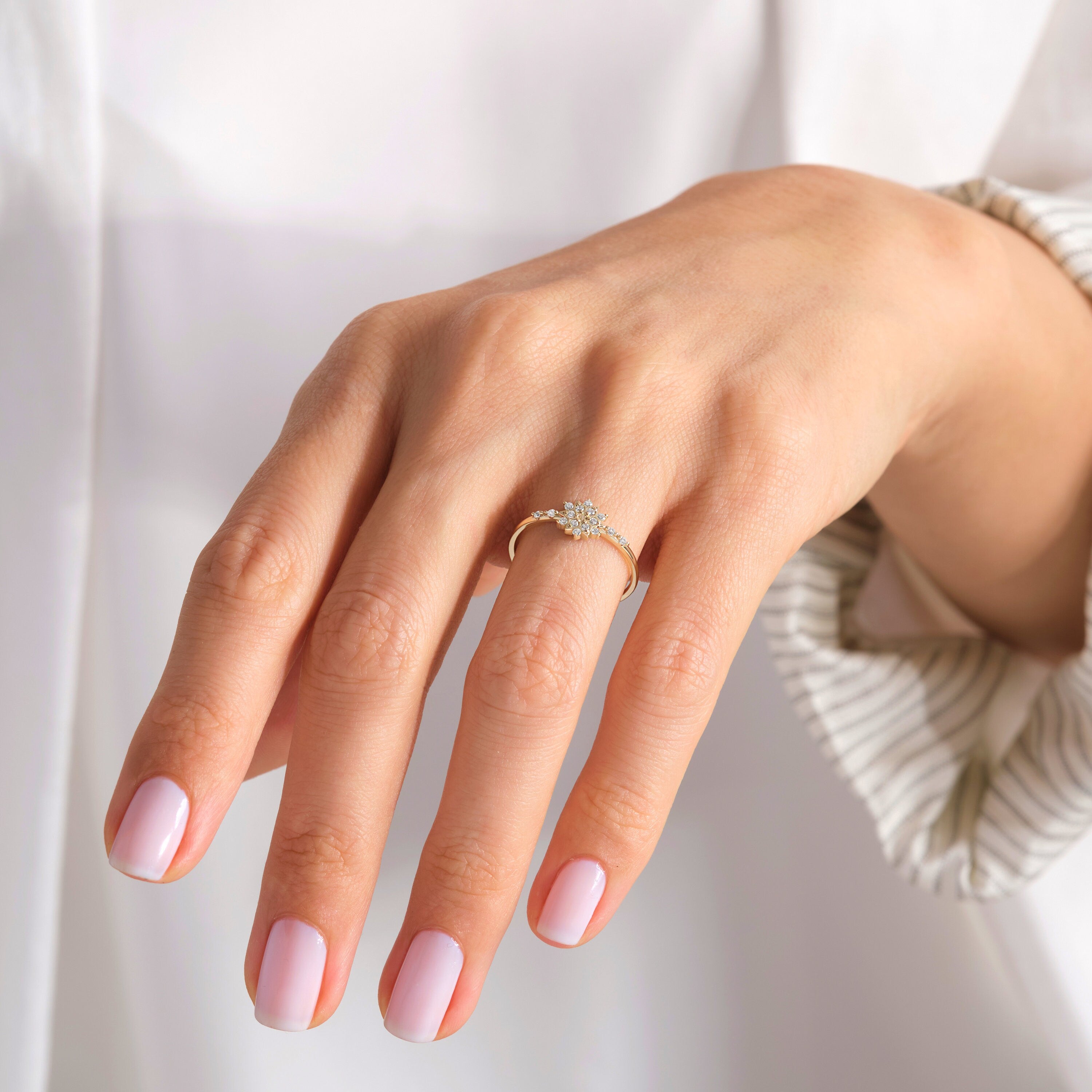 ❄️ Snowflake Moissanite Wedding Ring – 14K Solid Gold Vintage Floral Design 💍

Celebrate the beauty of winter and timeless romance with this Snowflake Moissanite Wedding Ring. Designed in an elegant floral cluster style, it radiates brilliance and charm — a perfect piece for brides who adore delicate, nature-inspired jewelry.