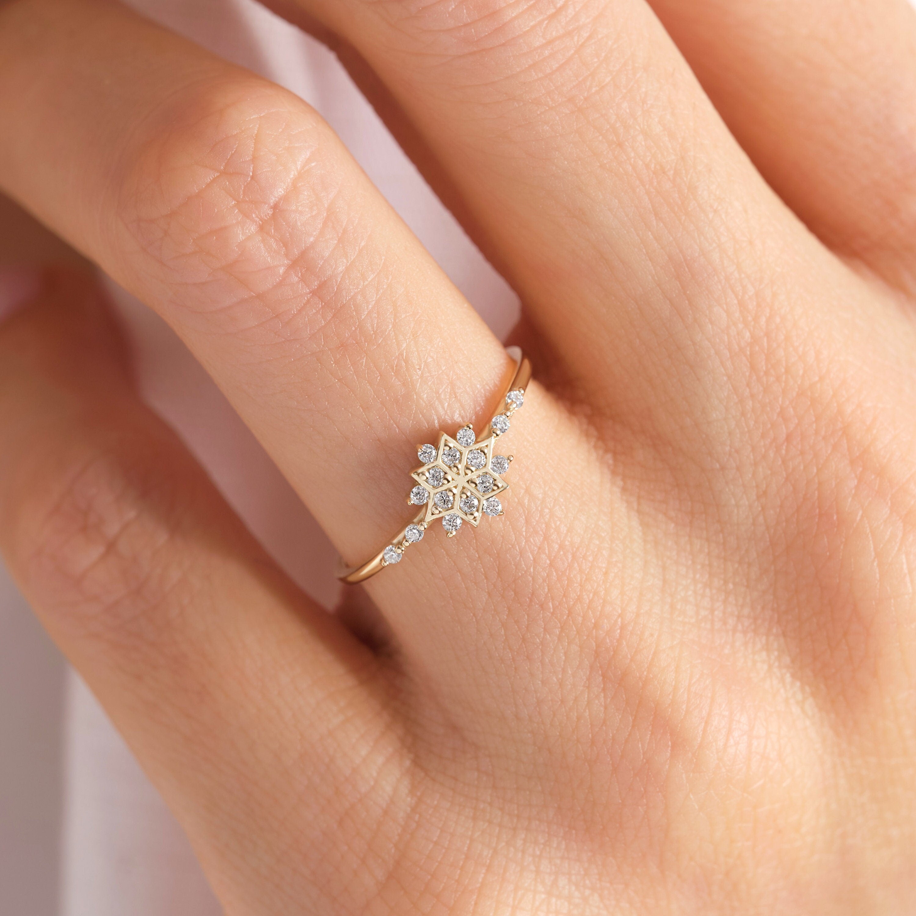 ❄️ Snowflake Moissanite Wedding Ring – 14K Solid Gold Vintage Floral Design 💍

Celebrate the beauty of winter and timeless romance with this Snowflake Moissanite Wedding Ring. Designed in an elegant floral cluster style, it radiates brilliance and charm — a perfect piece for brides who adore delicate, nature-inspired jewelry.