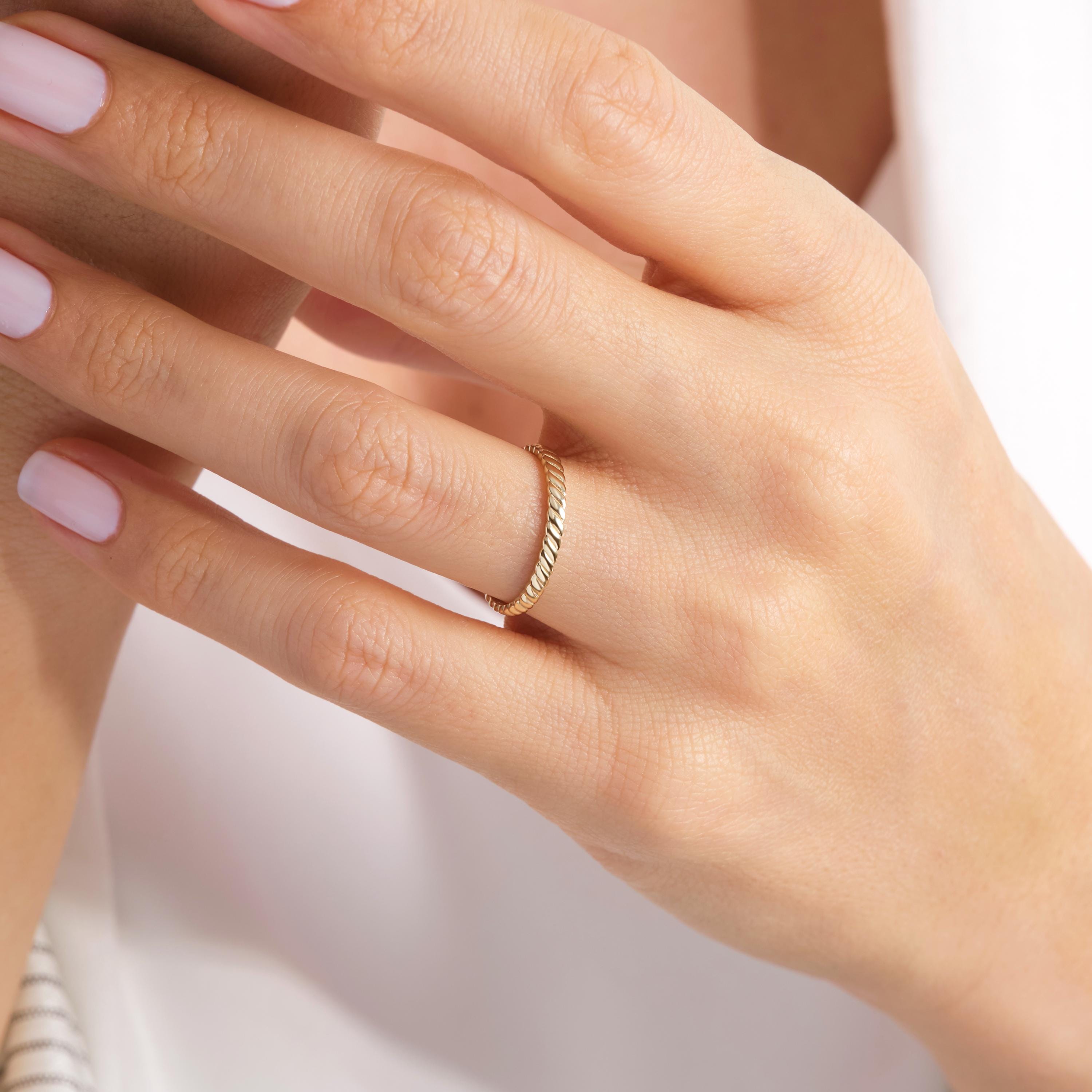 Here is Braided Wedding Band with 14K Solid Gold Full Eternity Twisted Rope Ring. Our Bold 2 mm Engagement Ring for Women known as a Matching Thick Stacking Ring!