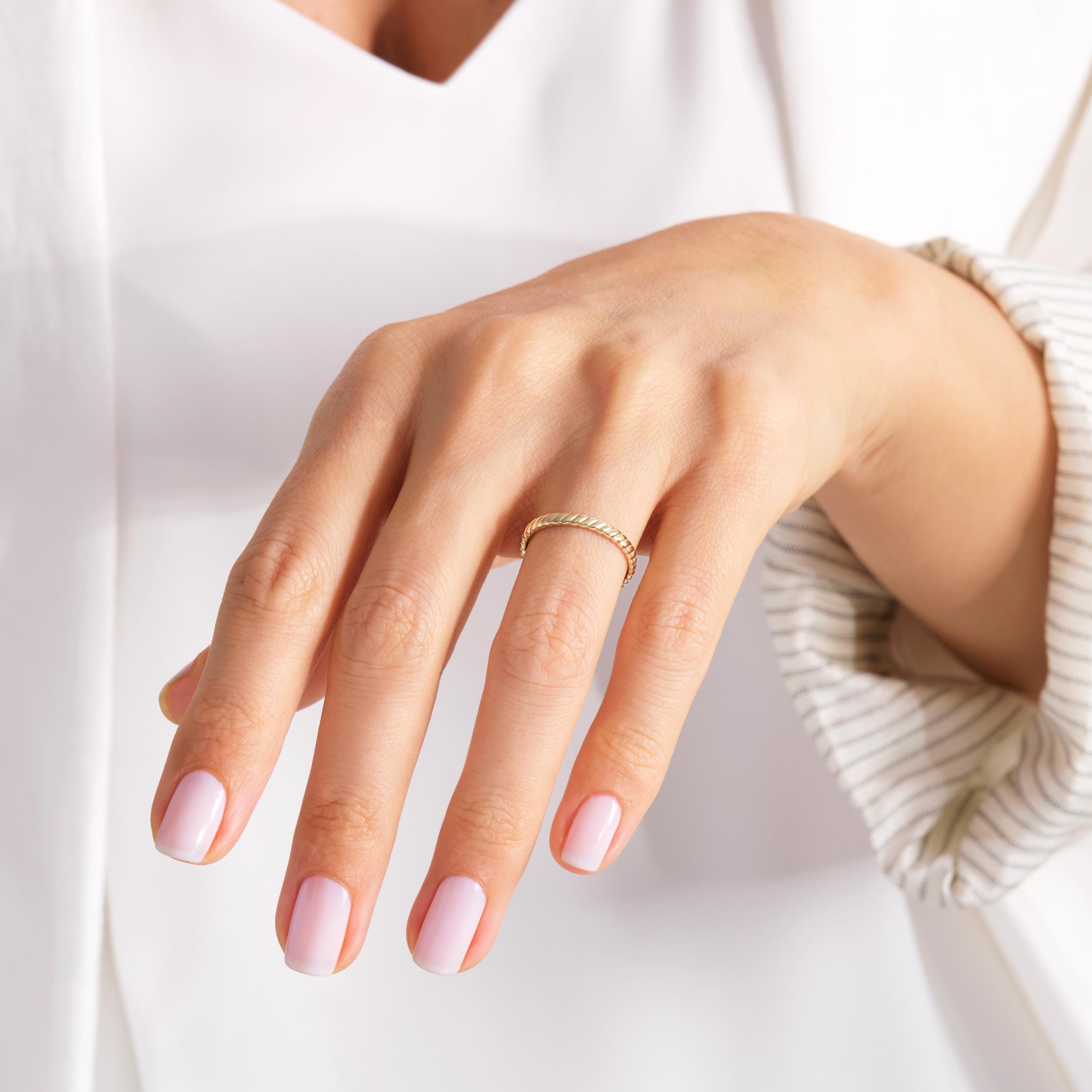 Here is Braided Wedding Band with 14K Solid Gold Full Eternity Twisted Rope Ring. Our Bold 2 mm Engagement Ring for Women known as a Matching Thick Stacking Ring!
