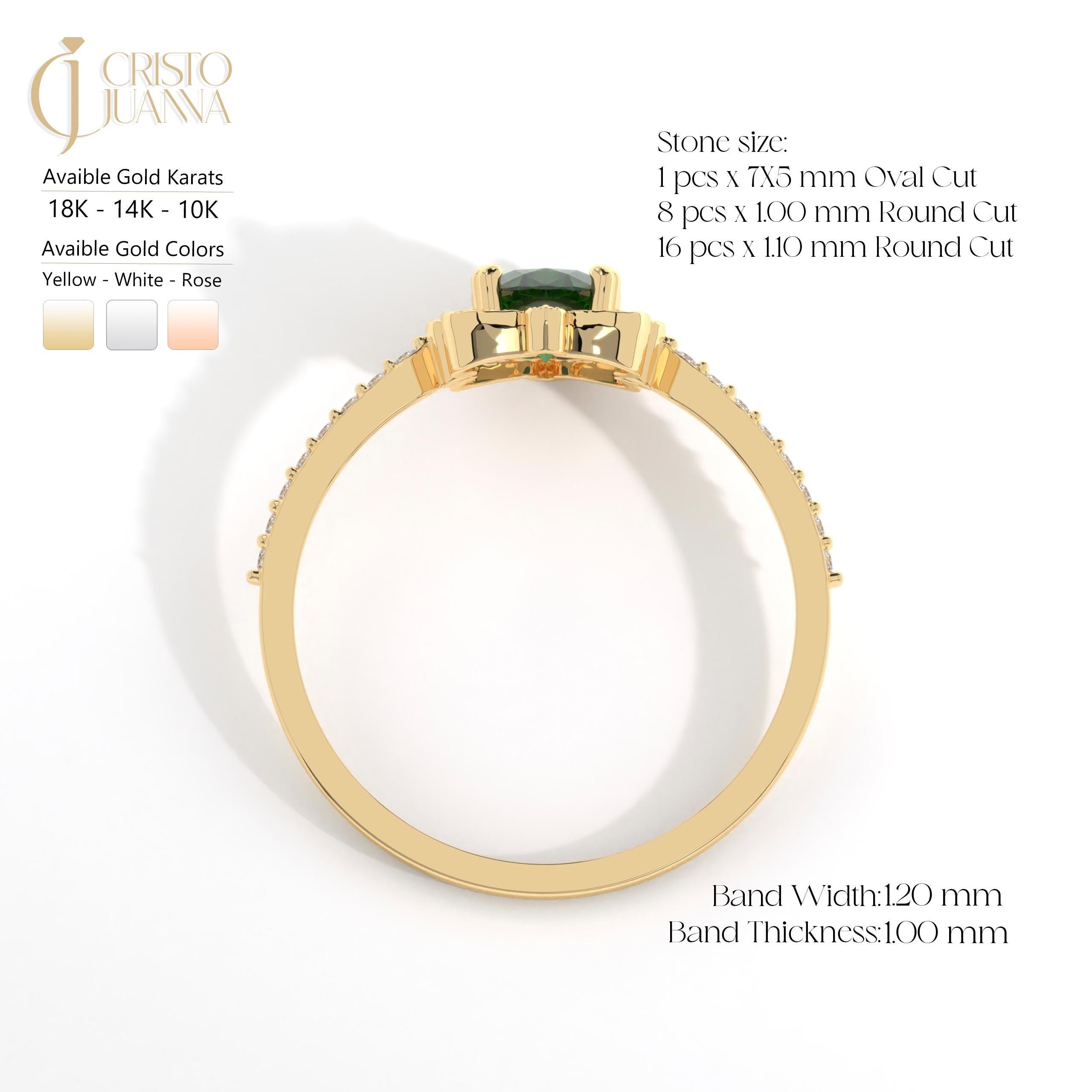Oval Emerald Engagement Ring – 10K / 14K / 18K Solid Gold 💚✨
A stunning oval-cut emerald set on a slim art deco-inspired band, accented with sparkling round diamonds. Perfect as a birthstone, engagement, or wedding ring, this elegant design can also be customized with Diamond or Moissanite side stones upon request.