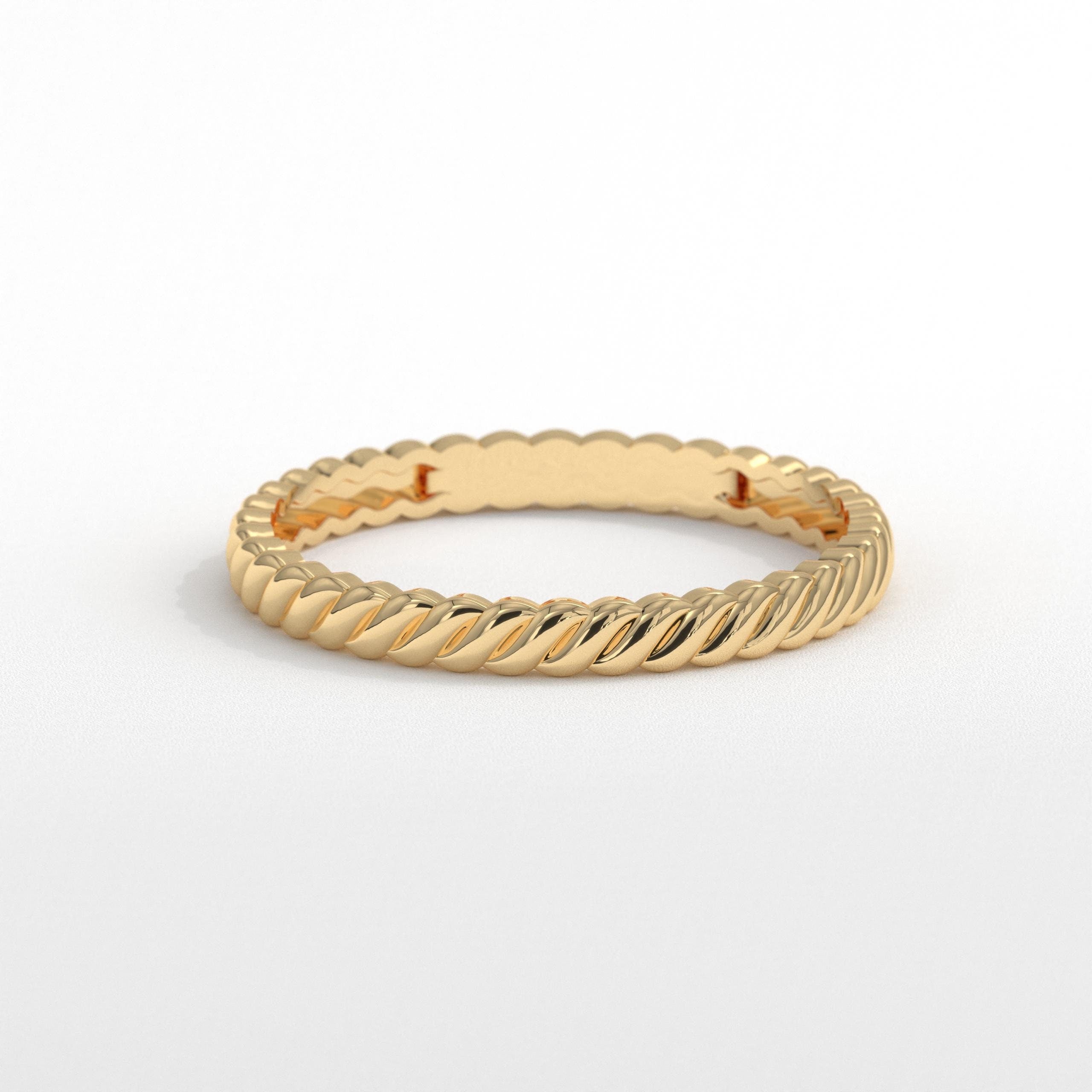 Here is Braided Wedding Band with 14K Solid Gold Full Eternity Twisted Rope Ring. Our Bold 2 mm Engagement Ring for Women known as a Matching Thick Stacking Ring!
