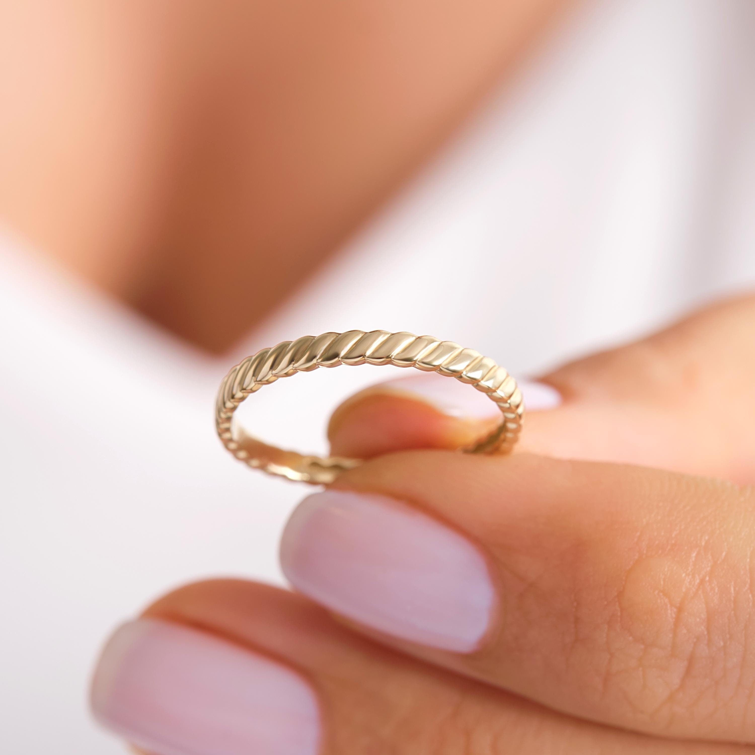 Here is Braided Wedding Band with 14K Solid Gold Full Eternity Twisted Rope Ring. Our Bold 2 mm Engagement Ring for Women known as a Matching Thick Stacking Ring!