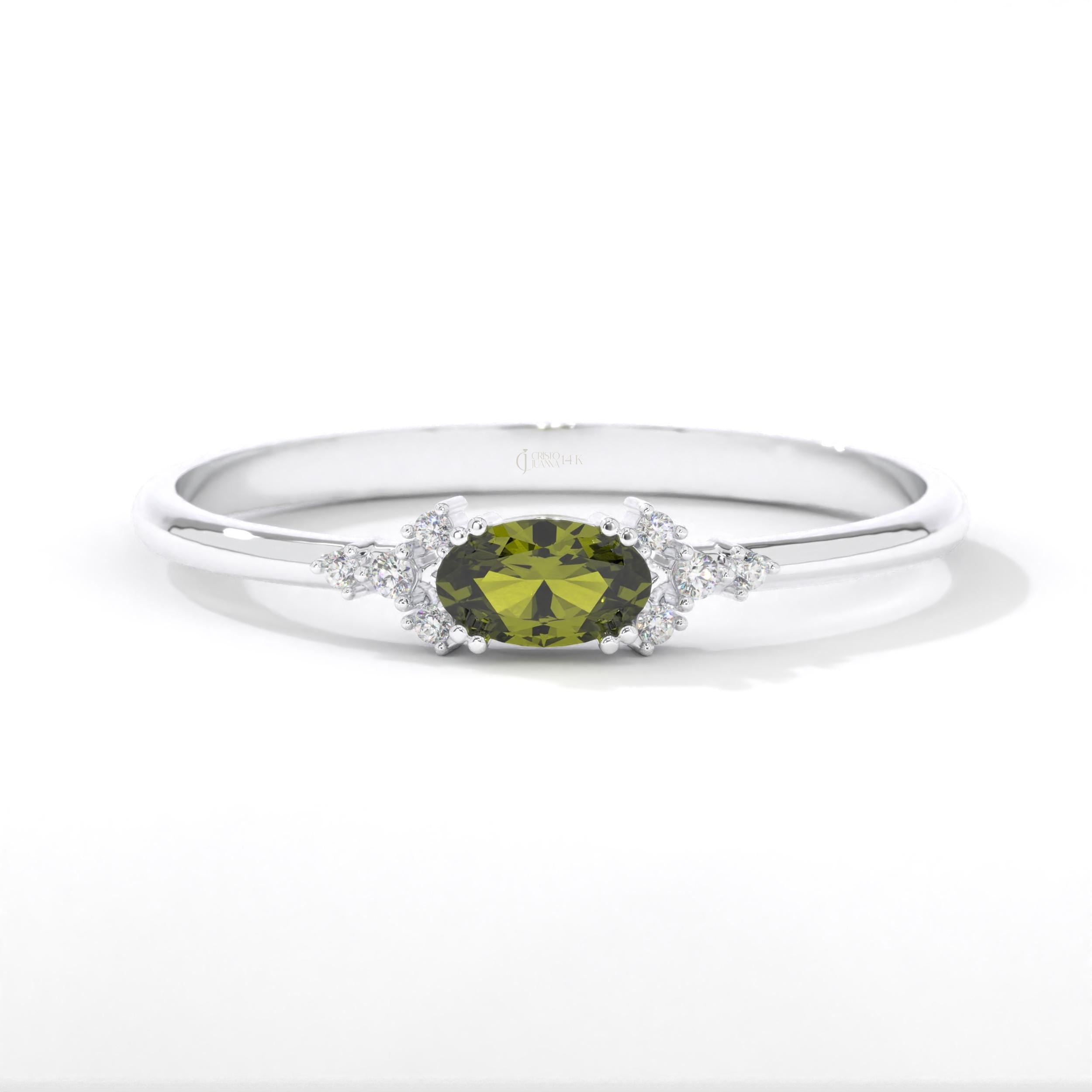 14K Gold Peridot Diamond Ring – Dainty Oval Birthstone Stacking Band 💚✨
Celebrate elegance and meaning with this handcrafted gold peridot ring, featuring a vibrant natural oval peridot and sparkling diamond or moissanite accents. Designed to be worn solo or as part of a dainty stacking ring set, this gemstone band radiates warmth, light, and timeless charm.