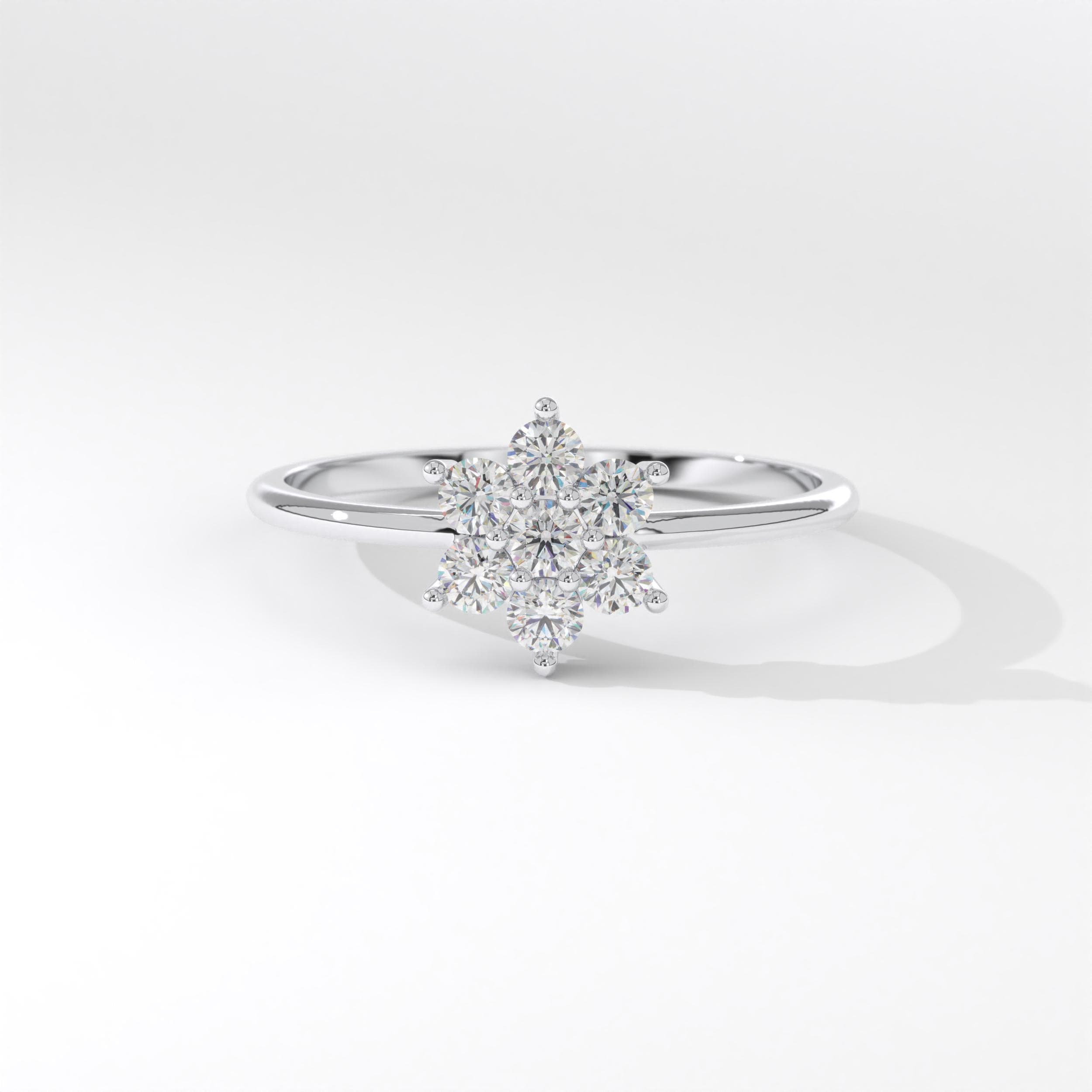 Daisy Diamond Engagement Ring 14K Solid Gold, Floral Flower Diamond Wedding Ring, Snowflake Winter Ring Women Nature Inspired Gift