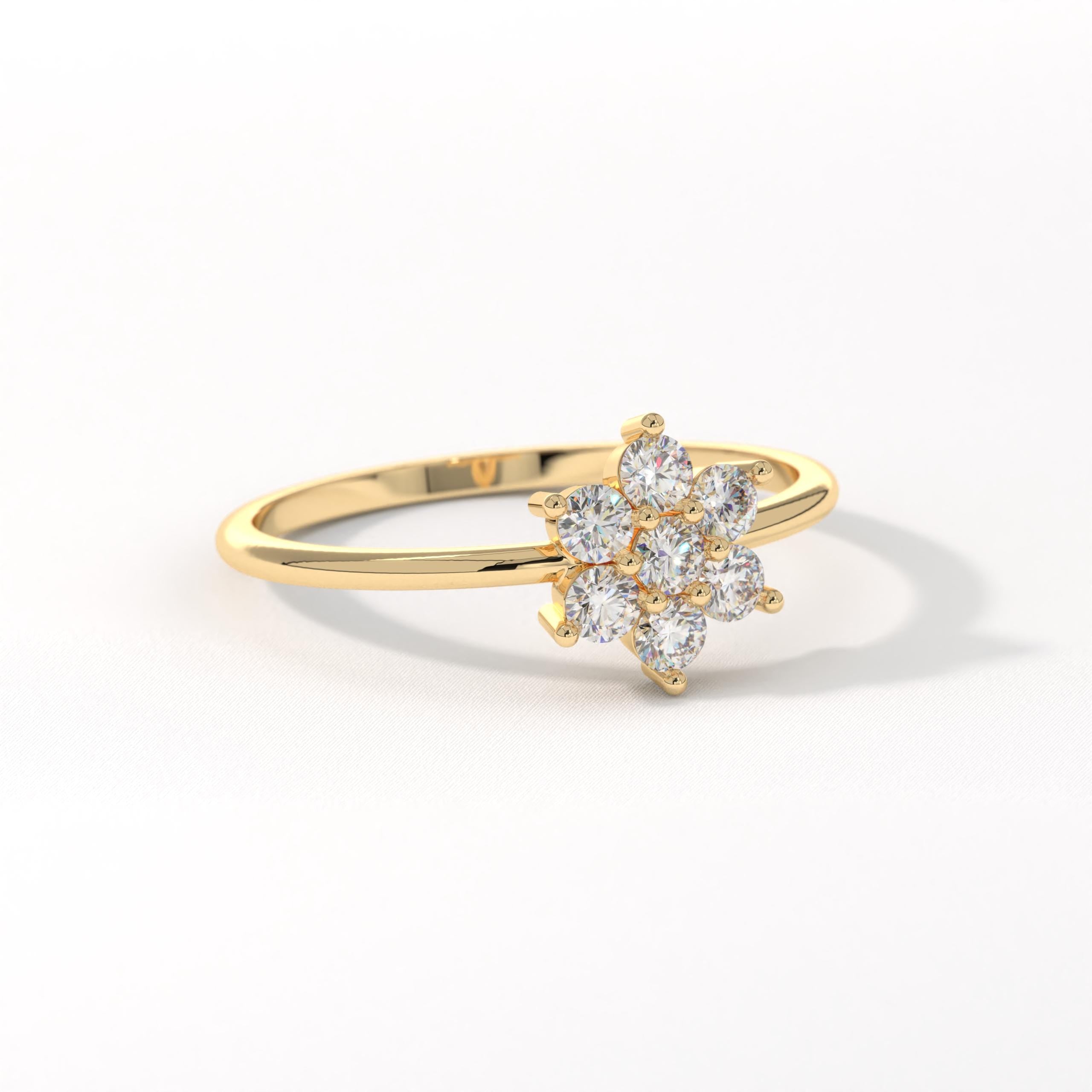 Daisy Diamond Engagement Ring 14K Solid Gold, Floral Flower Diamond Wedding Ring, Snowflake Winter Ring Women Nature Inspired Gift