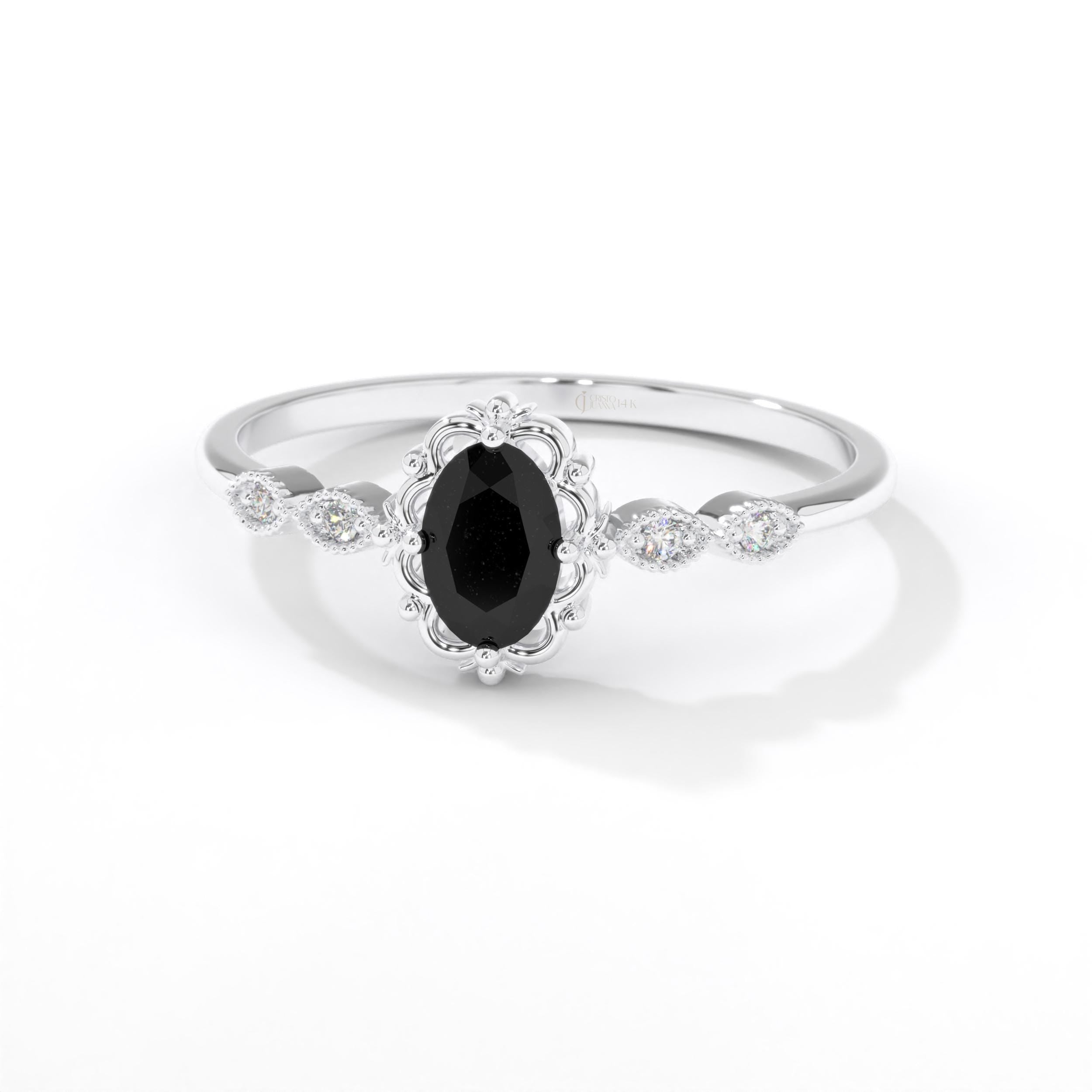 ChatGPT:

🖤 Onyx Diamond Engagement Ring – 14K Solid Gold Art Deco Vintage Design 💍

Elegant, bold, and timeless — this Onyx Diamond Engagement Ring brings together the mystique of deep black onyx with the sparkle of dazzling side stones. Designed with a refined Art Deco touch, it’s a perfect piece for brides who love classic beauty with a modern edge.