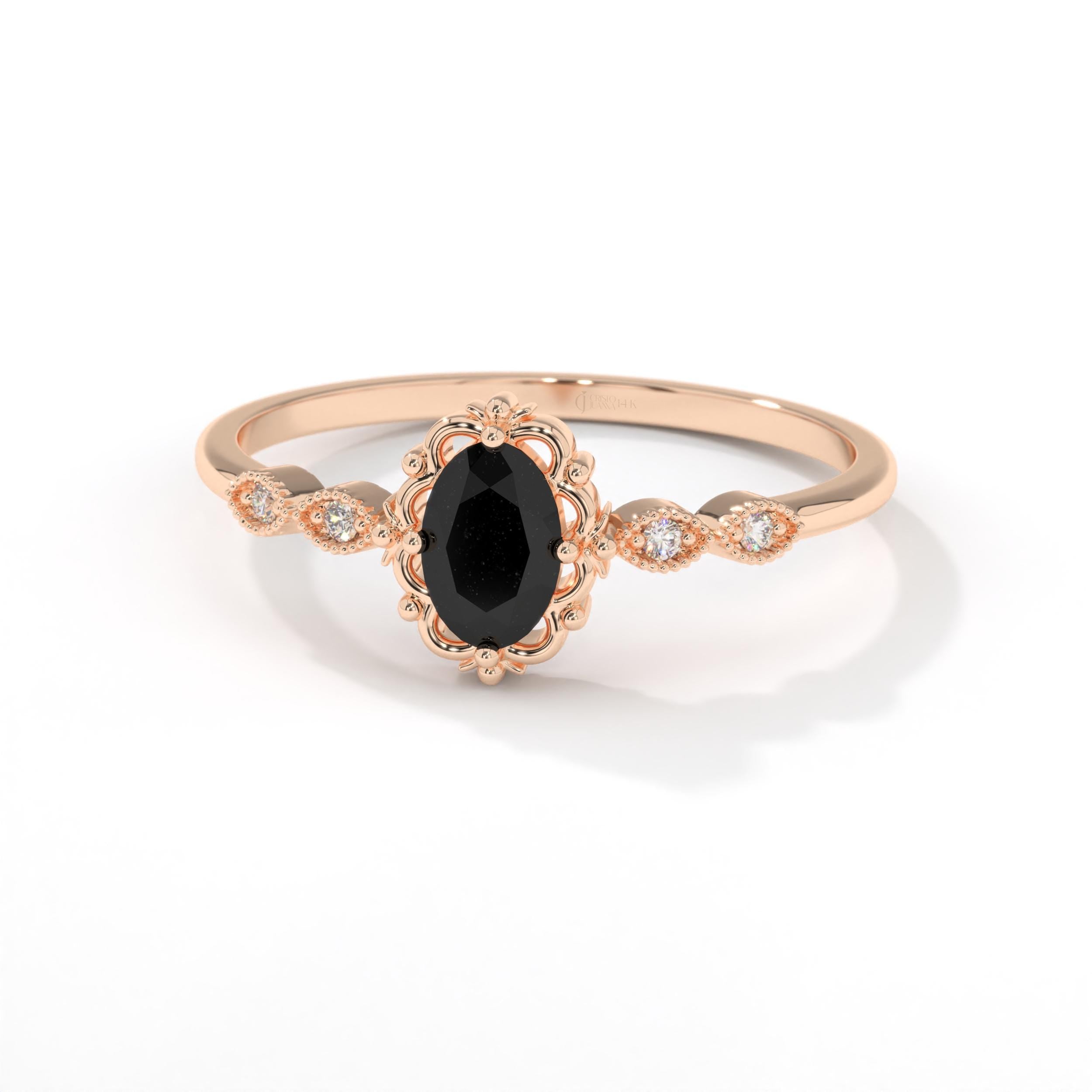 ChatGPT:

🖤 Onyx Diamond Engagement Ring – 14K Solid Gold Art Deco Vintage Design 💍

Elegant, bold, and timeless — this Onyx Diamond Engagement Ring brings together the mystique of deep black onyx with the sparkle of dazzling side stones. Designed with a refined Art Deco touch, it’s a perfect piece for brides who love classic beauty with a modern edge.