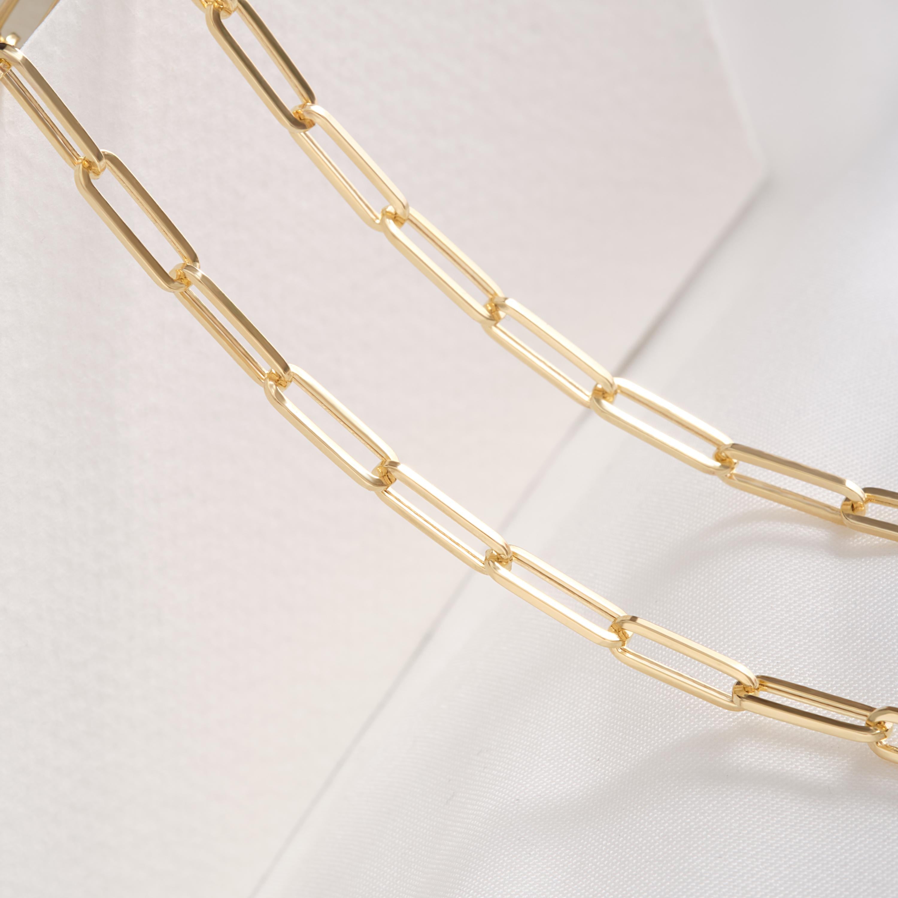 Paperclip Chain Necklace – 14K Solid Yellow Gold Rectangle Link Chain 💛✨
A timeless essential for modern elegance — this paperclip chain necklace is crafted in solid 14K yellow gold with bold, rectangular links that catch the light beautifully. Measuring 4 mm in width, it’s the perfect piece for layering or wearing solo, blending minimalist charm with luxurious craftsmanship.