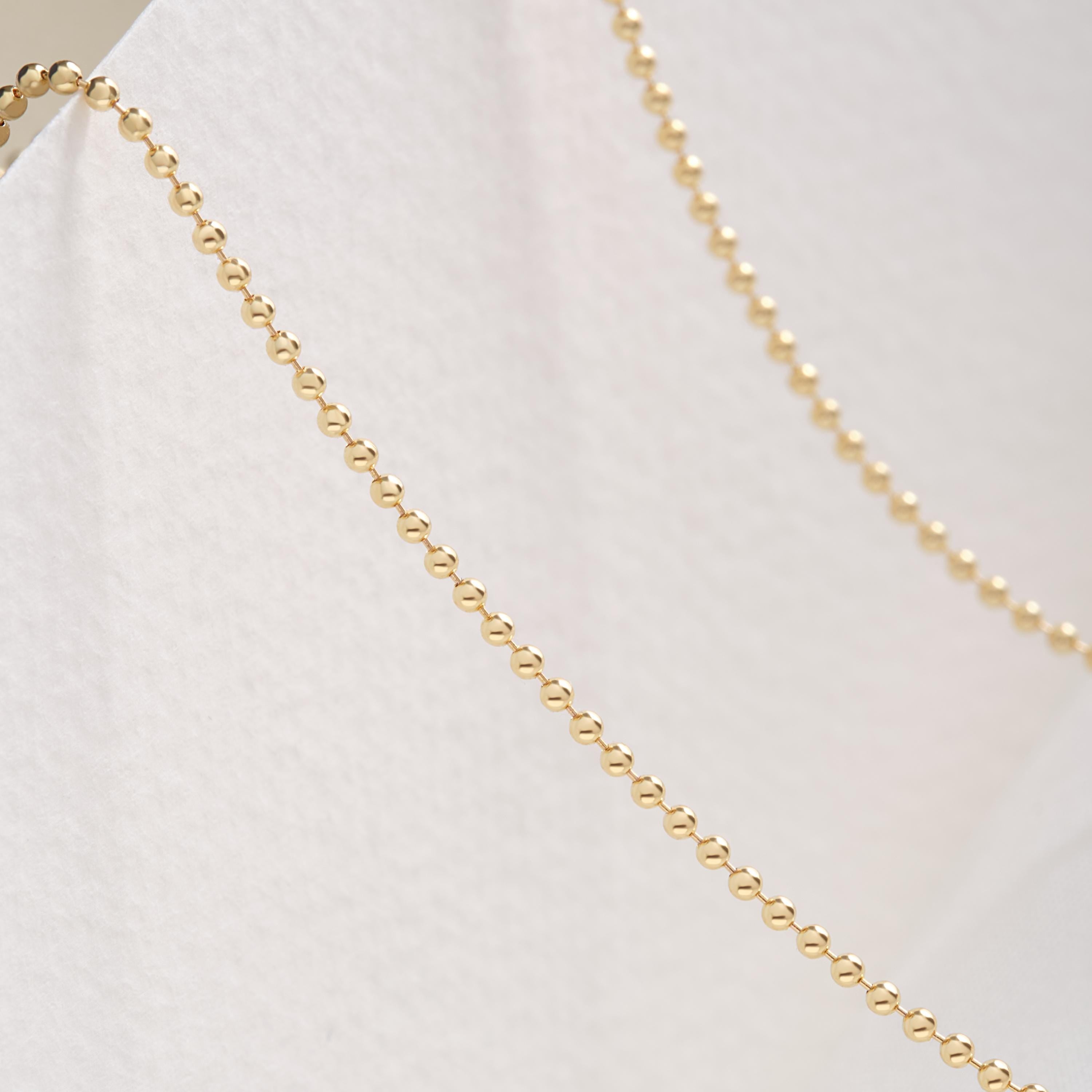 Bead Chain Necklace – 14K Solid Gold ✨💛
A timeless beaded chain designed for everyday elegance. This 1.5 mm solid gold bead necklace is perfect for layering with other chains or wearing alone for a minimalist, chic look.