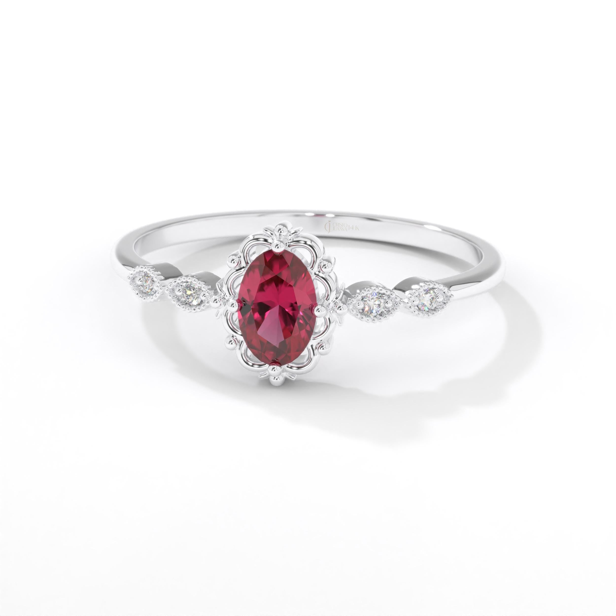 We combined Ruby Diamond Engagement Ring with premium Custom Oval Birthstone Moissanite Wedding Ring and created Luxury 10K 14K 18K Gold Cz Ring for bride! This Rubies Gemstone Ring can be customize with her gemstone depend on her birthmonth!
