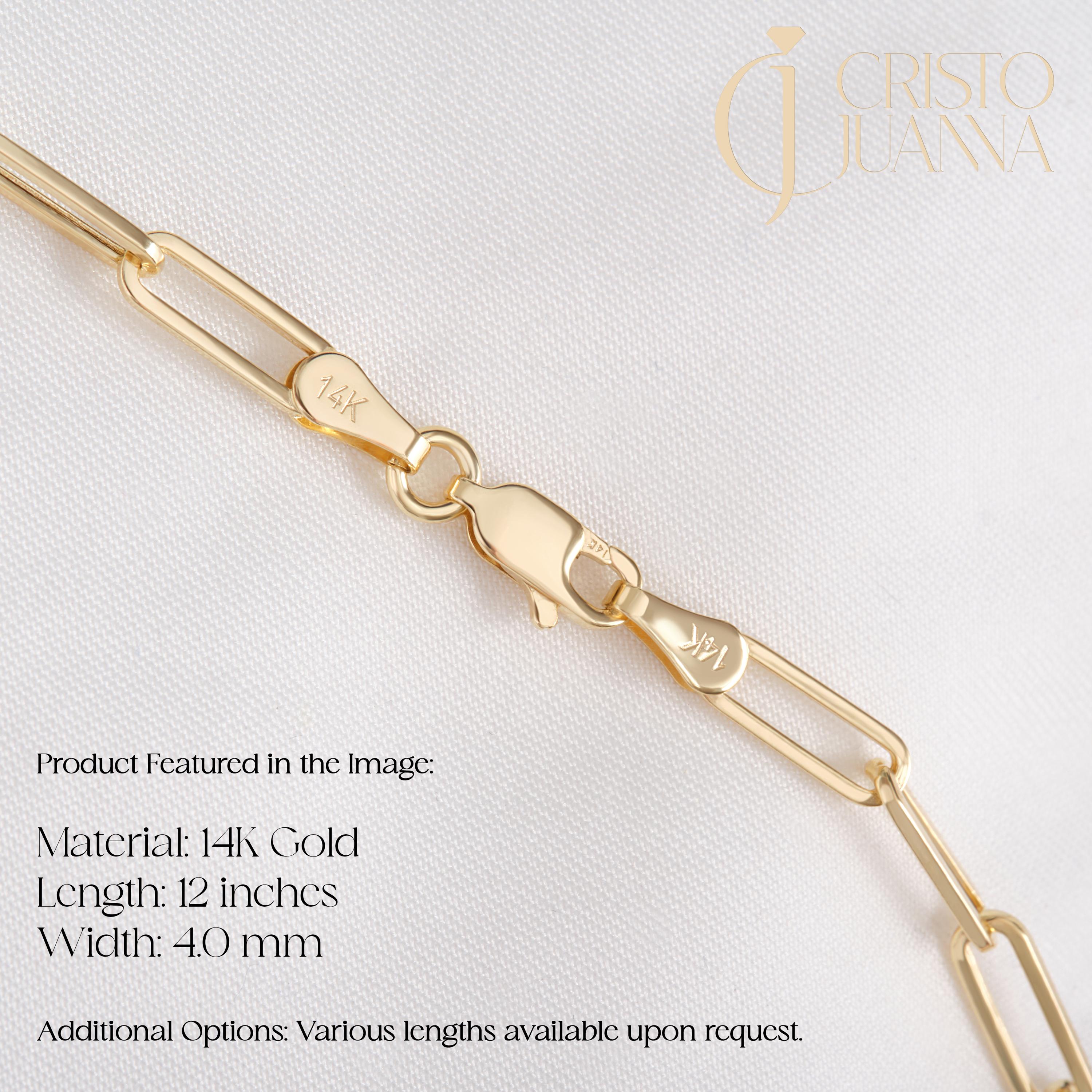 Paperclip Chain Necklace – 14K Solid Yellow Gold Rectangle Link Chain 💛✨
A timeless essential for modern elegance — this paperclip chain necklace is crafted in solid 14K yellow gold with bold, rectangular links that catch the light beautifully. Measuring 4 mm in width, it’s the perfect piece for layering or wearing solo, blending minimalist charm with luxurious craftsmanship.
