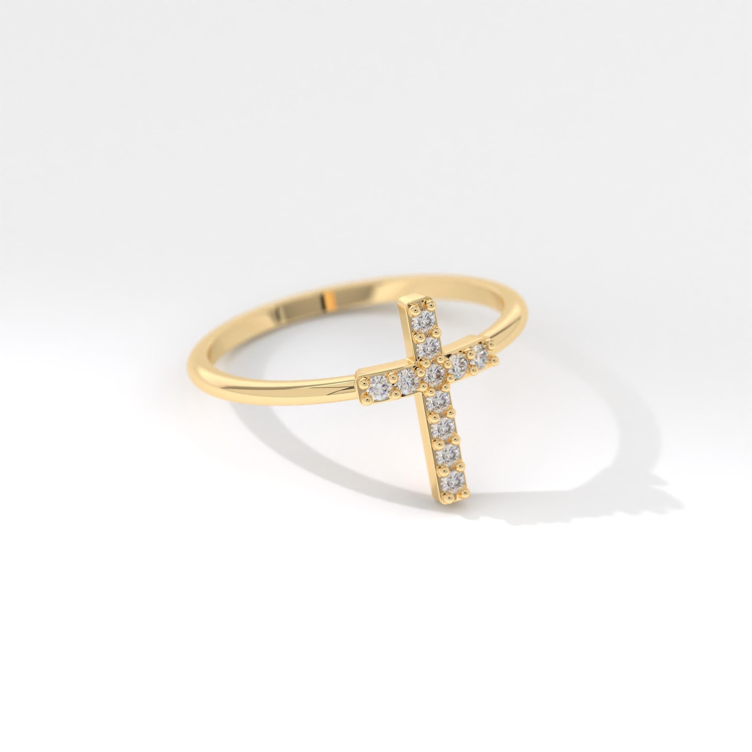 Cross Diamond Stackable Ring – 14K Solid Gold Christian Minimalist Band ✝️✨
Celebrate your faith with elegance. This thin 14K gold band features a sideways cross made of sparkling moissanite or diamond stones — perfect for stacking or wearing solo as a meaningful reminder of love and devotion.