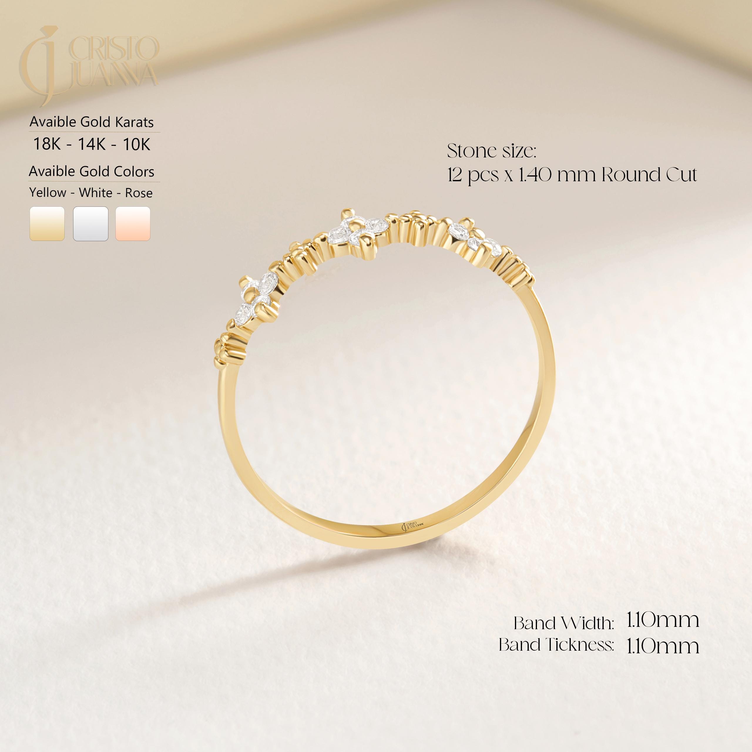 🌸 Diamond Clover Wedding Ring – 14K Solid Gold 🌸

Elegant and meaningful, the Diamond Clover Wedding Ring brings a touch of minimalist sparkle and natural symbolism to your hand. Set with dazzling moissanite stones, this delicate band is perfect for wearing alone or stacking with other rings for everyday elegance or special occasions.
