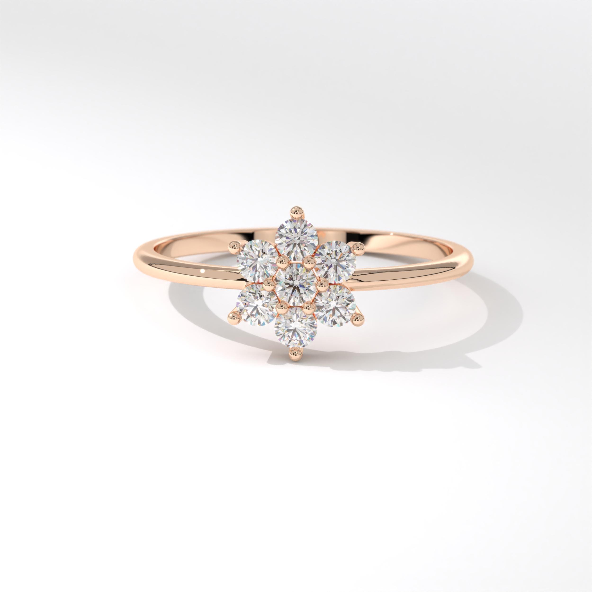 Daisy Diamond Engagement Ring 14K Solid Gold, Floral Flower Diamond Wedding Ring, Snowflake Winter Ring Women Nature Inspired Gift