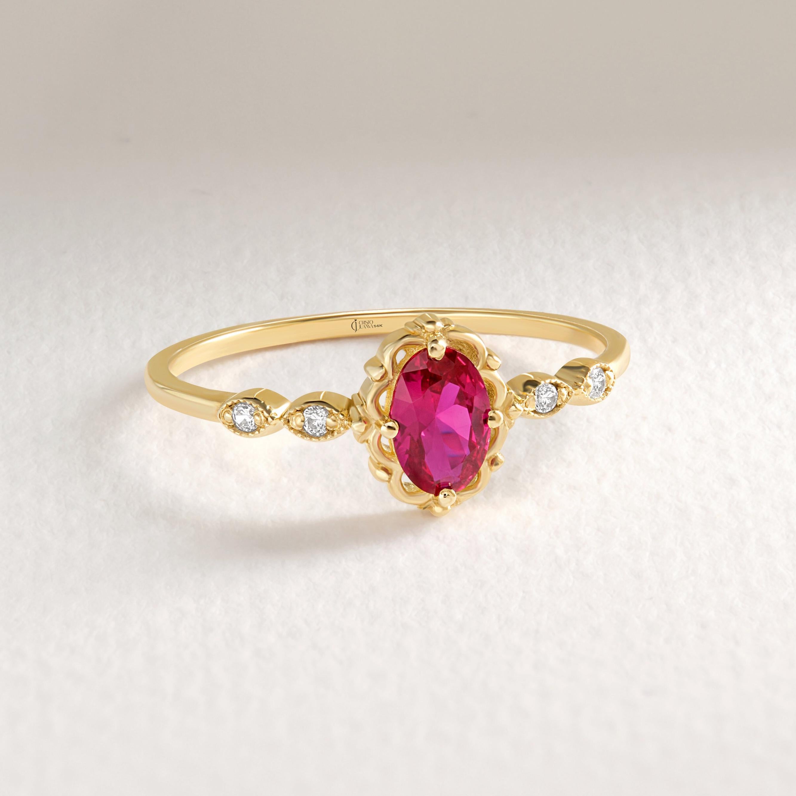 We combined Ruby Diamond Engagement Ring with premium Custom Oval Birthstone Moissanite Wedding Ring and created Luxury 10K 14K 18K Gold Cz Ring for bride! This Rubies Gemstone Ring can be customize with her gemstone depend on her birthmonth!
