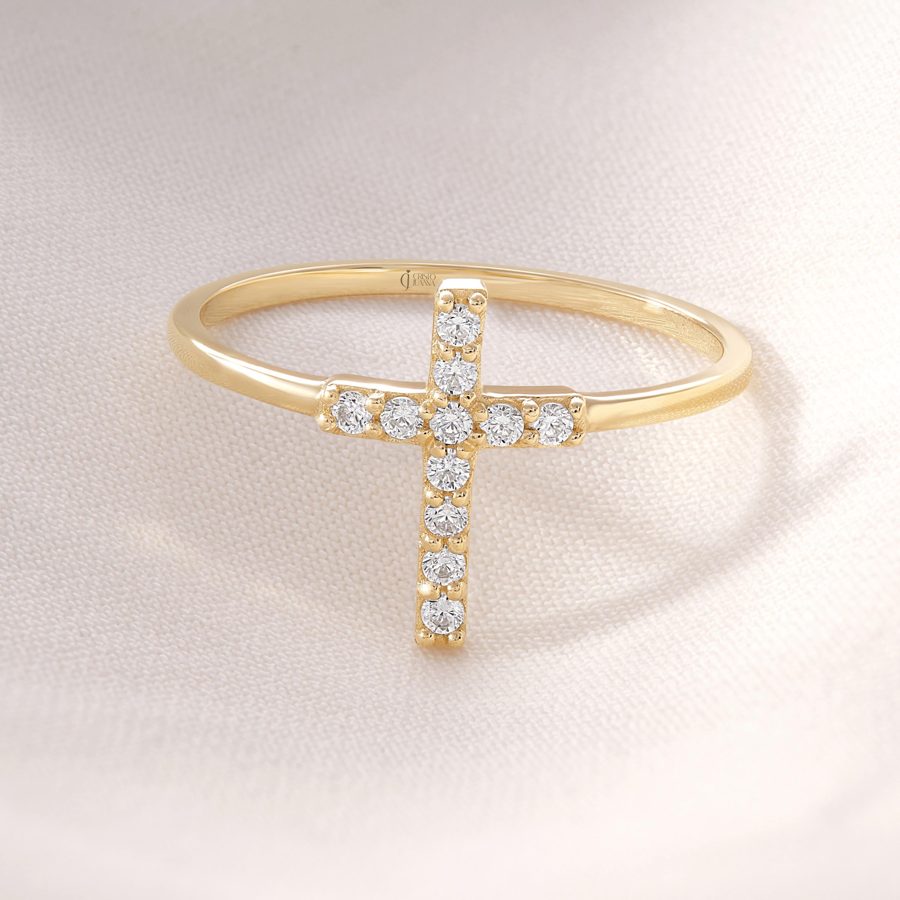 Cross Diamond Stackable Ring – 14K Solid Gold Christian Minimalist Band ✝️✨
Celebrate your faith with elegance. This thin 14K gold band features a sideways cross made of sparkling moissanite or diamond stones — perfect for stacking or wearing solo as a meaningful reminder of love and devotion.