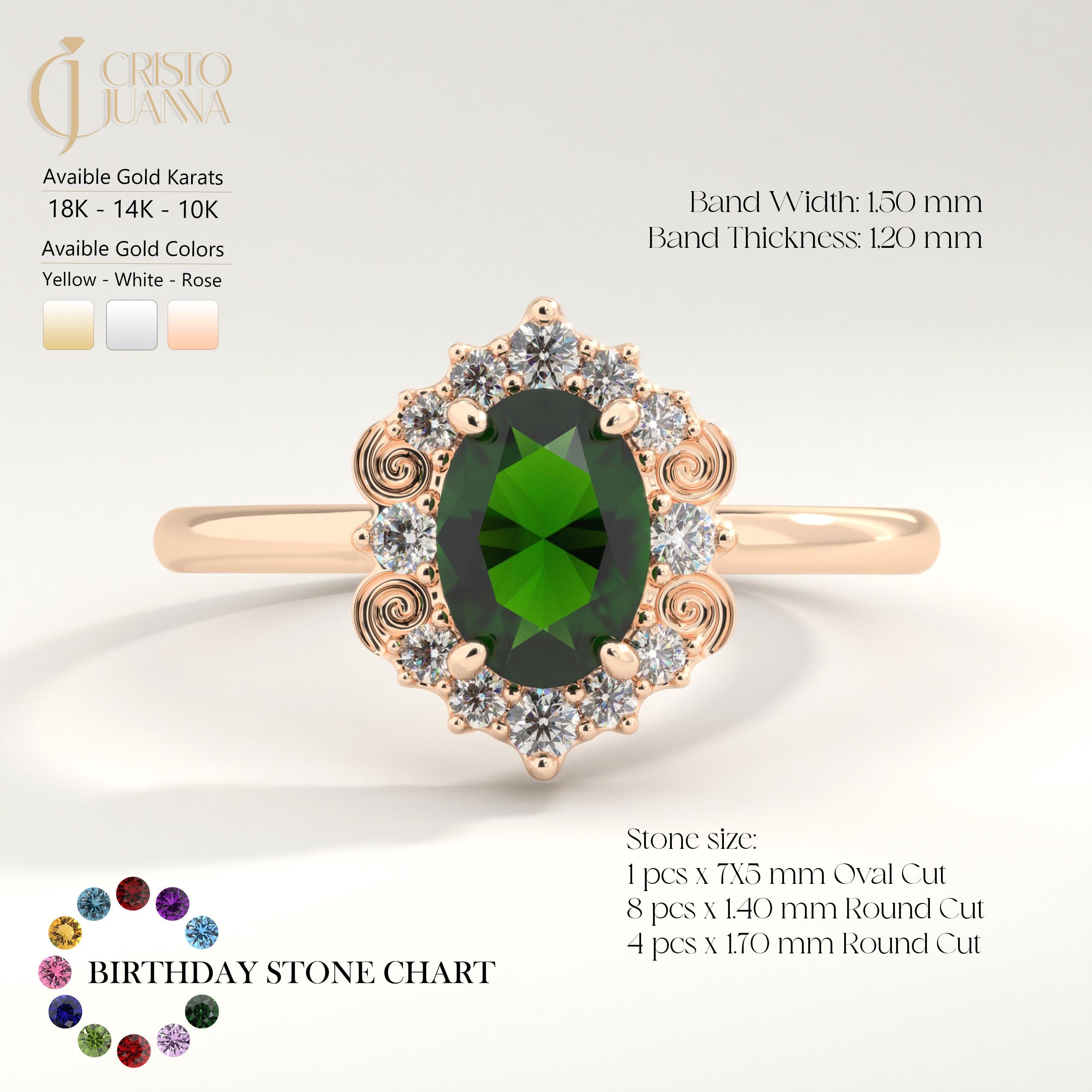 Oval Halo Diamond Art Deco Emerald Ring – 10K / 14K / 18K Solid Gold 💚✨
A stunning oval-cut emerald set in a halo of sparkling diamonds, combining vintage art deco elegance with modern craftsmanship. Perfect as a birthstone, engagement, or statement ring for those who love timeless green gemstones.