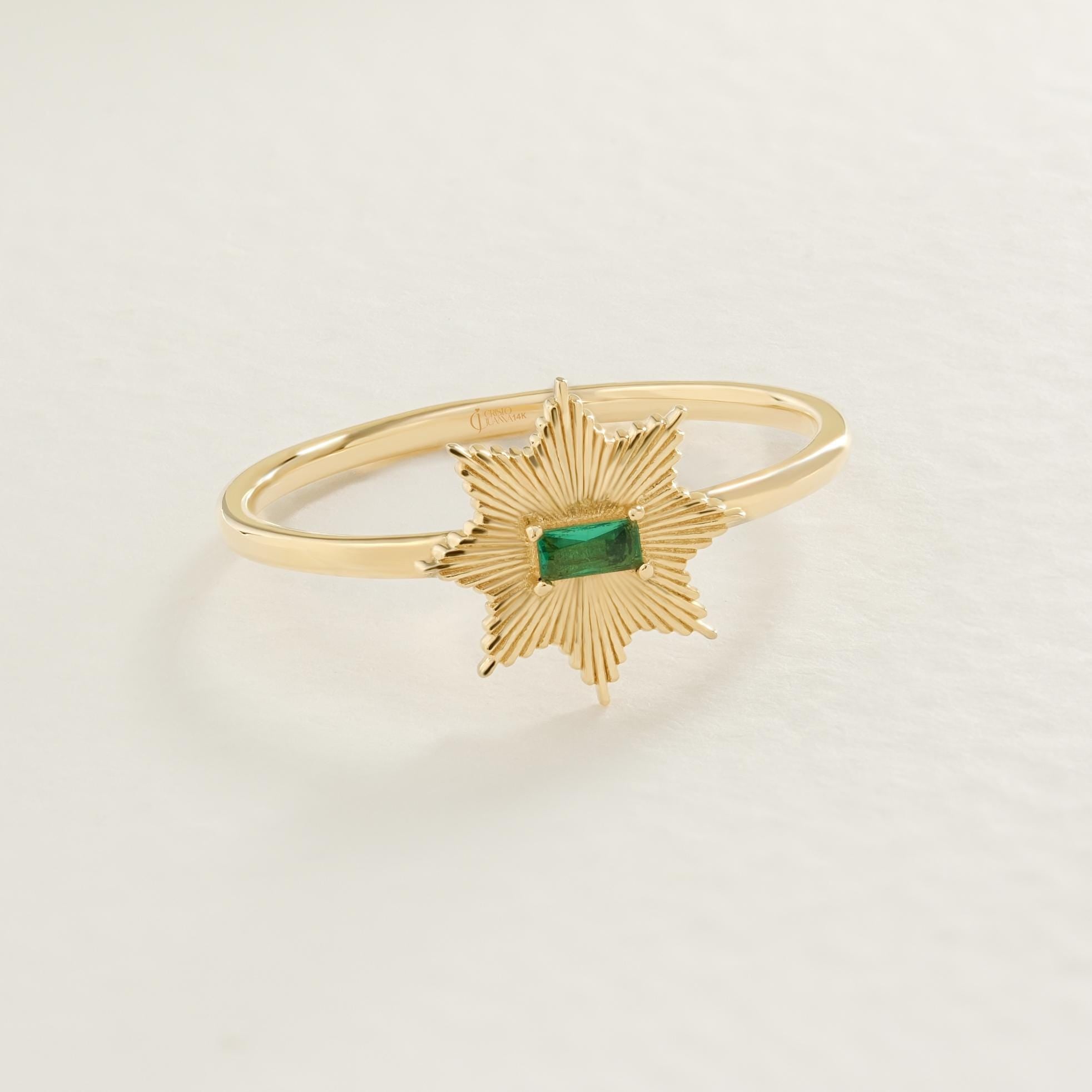 ⭐ Star Emerald Ring | 14K Solid Gold North Star Baguette Birthstone Ring

Inspired by the guiding light of the North Star, this elegant celestial emerald ring is handcrafted in solid gold and features a sleek baguette-cut green gemstone set in a refined bezel design. Minimal yet symbolic, it represents hope, guidance, and new beginnings.

A perfect choice for a meaningful birthstone ring, Valentine’s Day gift, or everyday luxury jewelry.