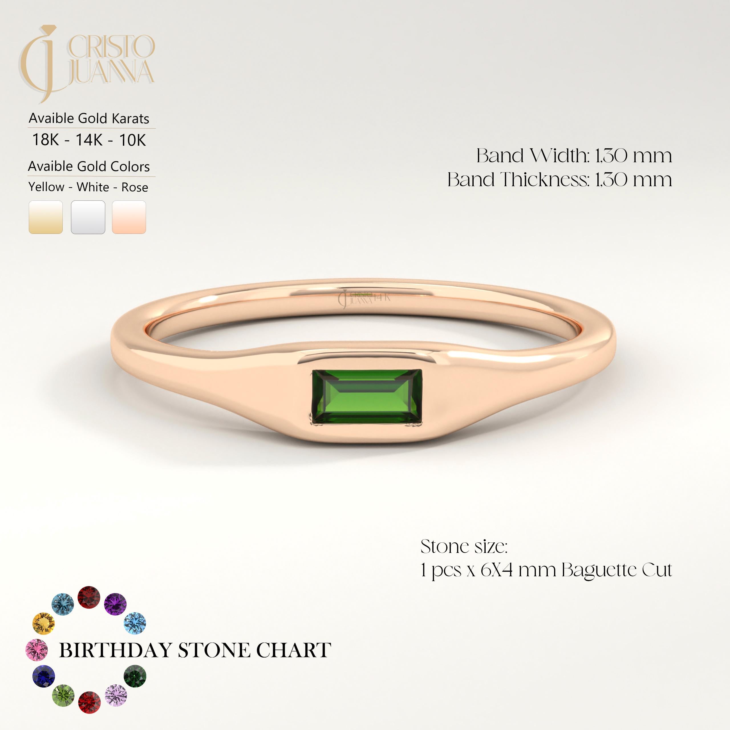 Here is baguette emerald ring 10K 14K 18K solid gold. Our 6x4 mm emerald green ring solo birthstone ring will be perfect gift for her, girlfriend and fiancé! 14k birth stone ring and emerald ring gold can be switched with her birthstone as a 6x4 mm baguette ring. Are you looking for bezel setting ring and 14k birth month ring, here is the alternating emerald ring and 10k 18k green ring for yourself. Discover our alternating emerald ring as a summer birthday gift.