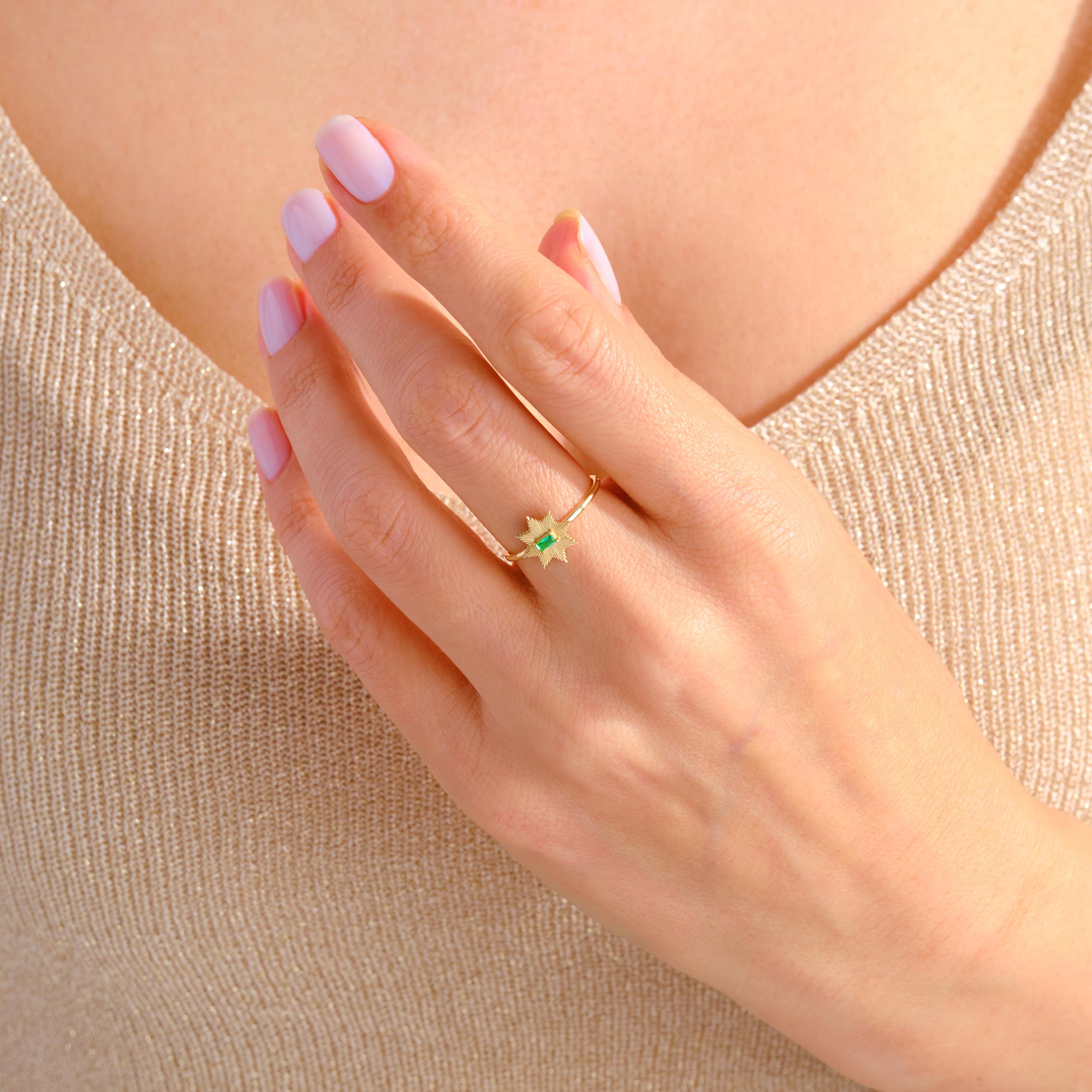 ⭐ Star Emerald Ring | 14K Solid Gold North Star Baguette Birthstone Ring

Inspired by the guiding light of the North Star, this elegant celestial emerald ring is handcrafted in solid gold and features a sleek baguette-cut green gemstone set in a refined bezel design. Minimal yet symbolic, it represents hope, guidance, and new beginnings.

A perfect choice for a meaningful birthstone ring, Valentine’s Day gift, or everyday luxury jewelry.