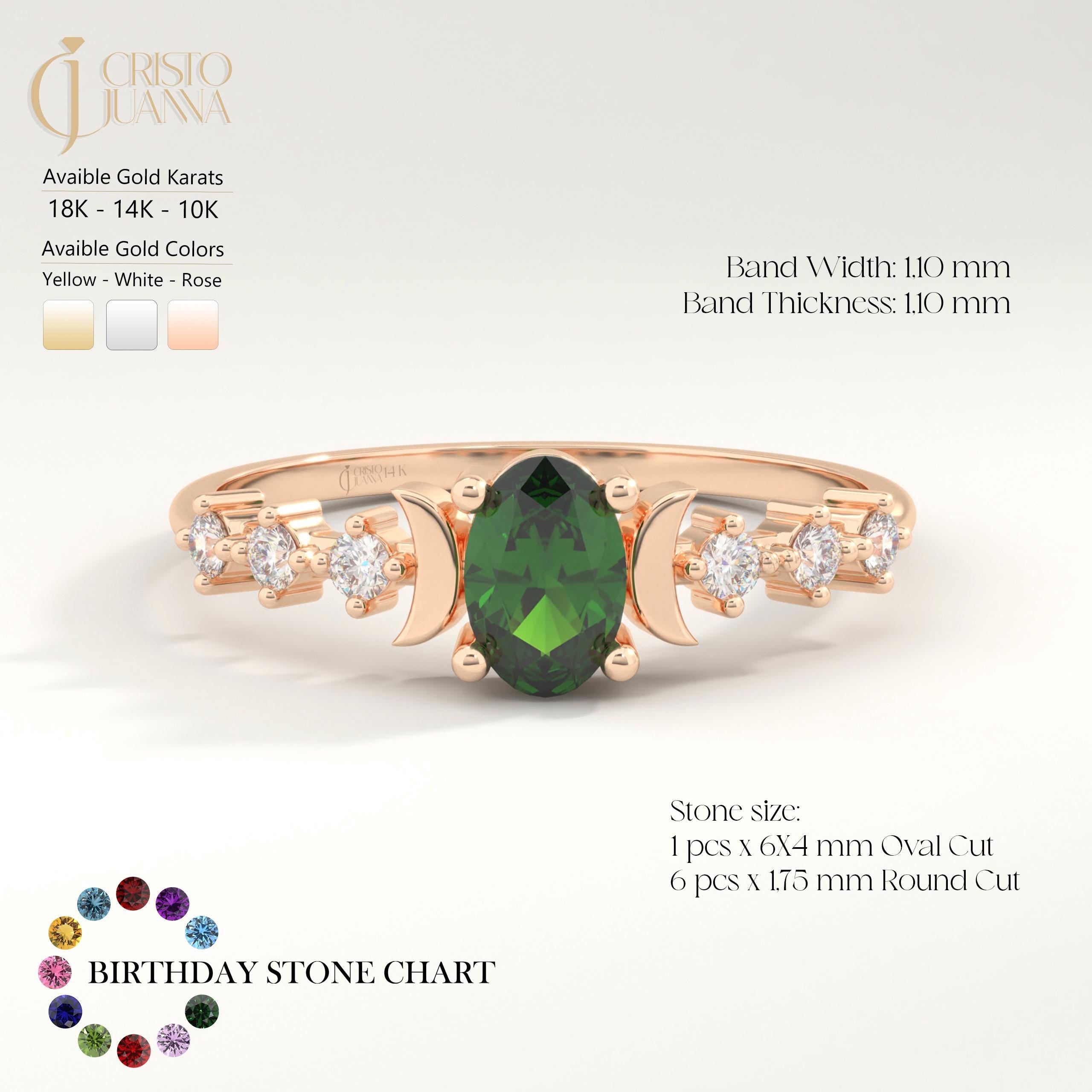 Here is emerald green ring sun and side moon diamond band. Our 18K birth stone engagement ring moon phase band with diamond will be perfect summer gift ring 18K for her, mother or wife! We can create 18K birth stone ring can be switched with her birthstone. Are you looking for emerald diamond ring and sun side moon ring, here is the 14K moon phase band and moon of my life 14K ring. Discover our nature inspired ring and solitaire ring 10K as a summer gift ring 18K.