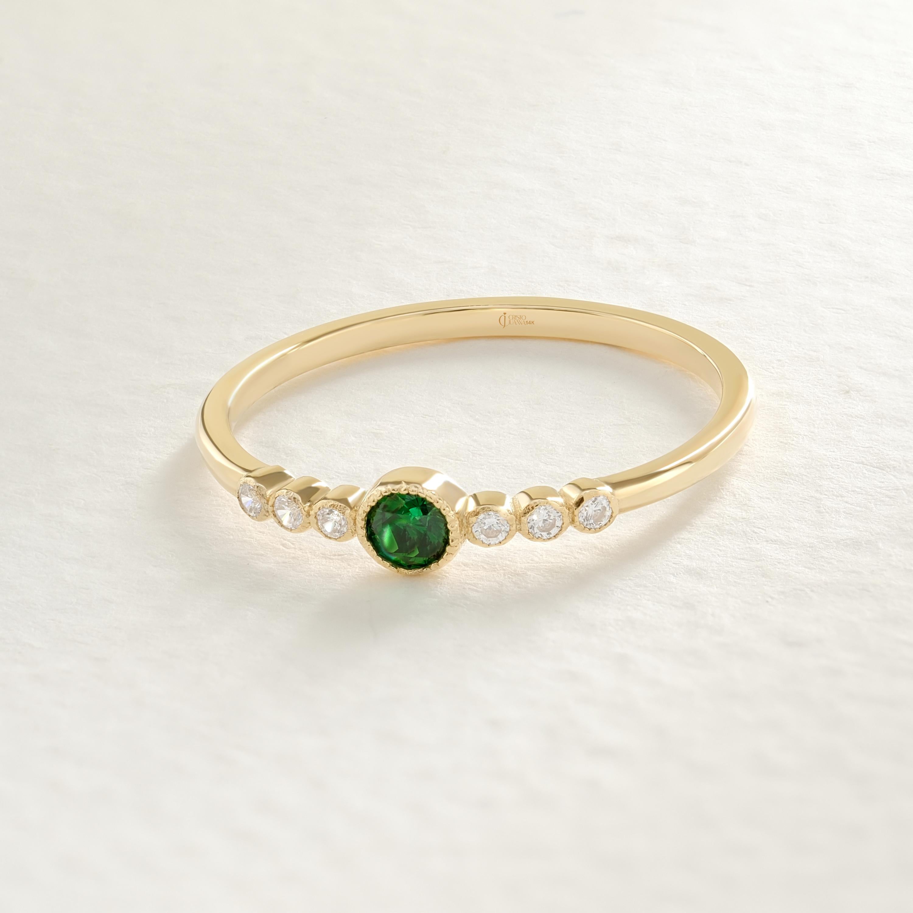 Celebrate life's milestones with this mini birthstone 14K ring — a dainty emerald ring crafted for meaningful moments. Featuring green gemstone rings and side diamond rings, it radiates timeless elegance. Perfect as an art deco gift summer piece, a promise solid gold token, or a custom birth month treasure.