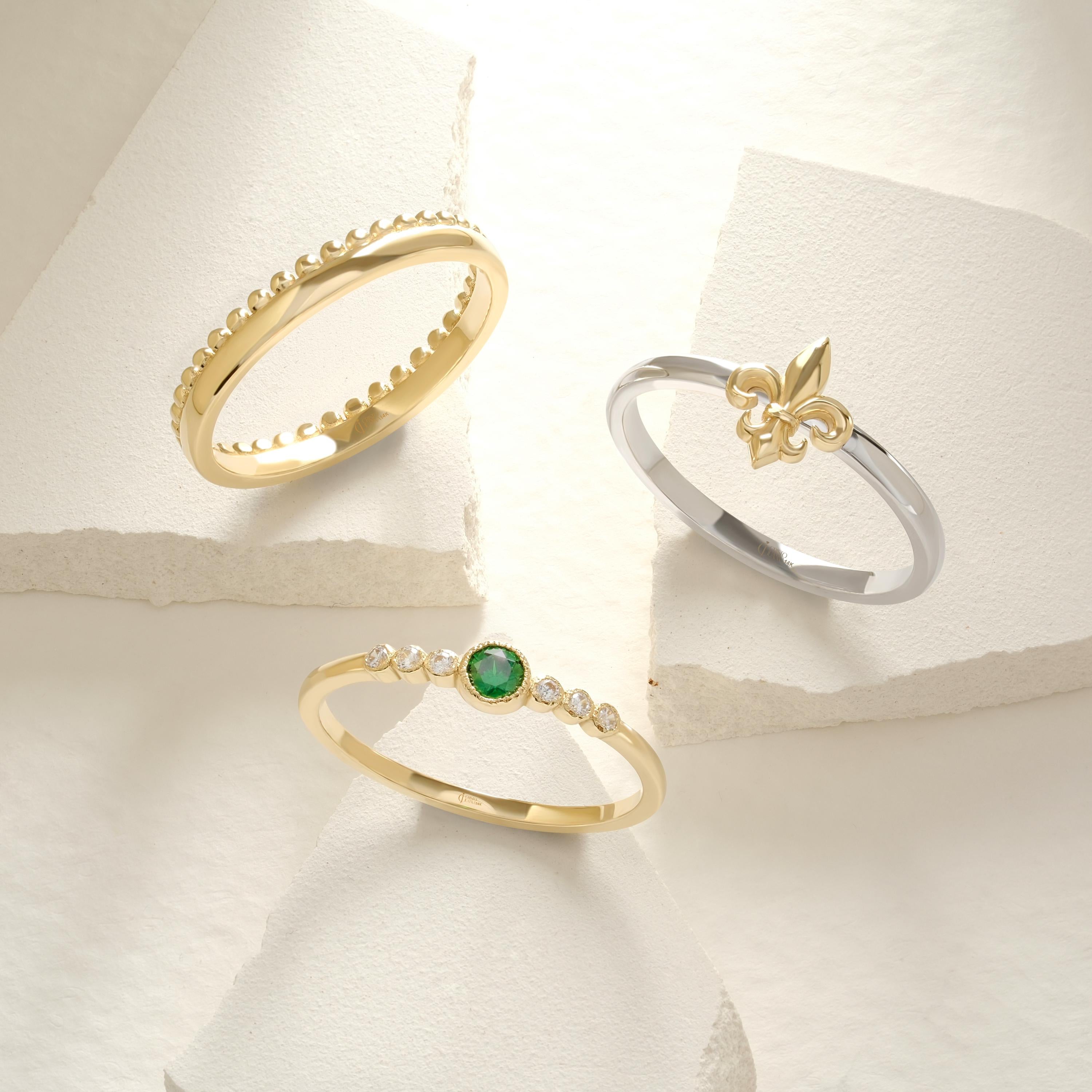 Celebrate life's milestones with this mini birthstone 14K ring — a dainty emerald ring crafted for meaningful moments. Featuring green gemstone rings and side diamond rings, it radiates timeless elegance. Perfect as an art deco gift summer piece, a promise solid gold token, or a custom birth month treasure.