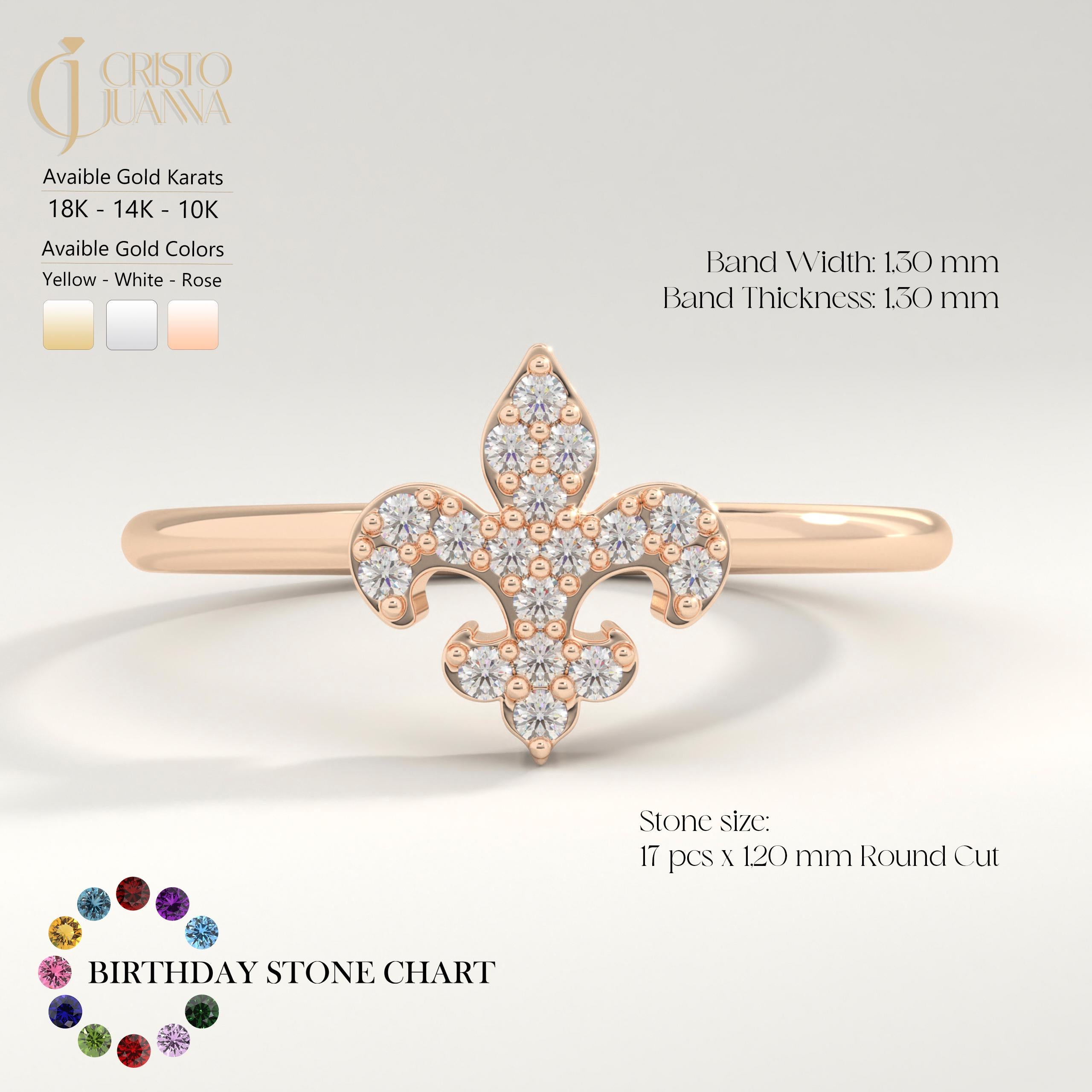Fleur De Lis Diamond Ring – 14K Gold Stackable Lotus Symbol Ring for Women 💎🌸
A delicate blend of symbolism and sparkle, this Fleur De Lis ring features micro pave moissanite stones set in solid 14K gold. Representing purity, strength, and elegance, this lotus-inspired band is a meaningful and stylish choice for stacking or solo wear.