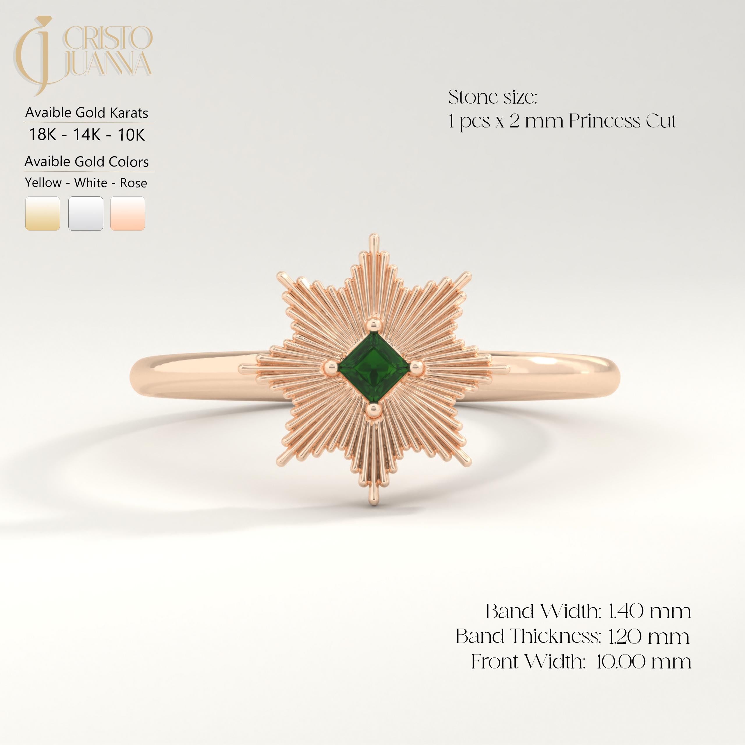 Square Emerald Ring | North Star Shape Band | Vintage Style 14K Gold | Princess Cut Green Birthstone Ring for Her
✨ A dainty and meaningful design! This square emerald ring features a sparkling North Star motif with a vibrant princess-cut emerald, making it a standout piece for everyday wear or a thoughtful gift 🌟💚