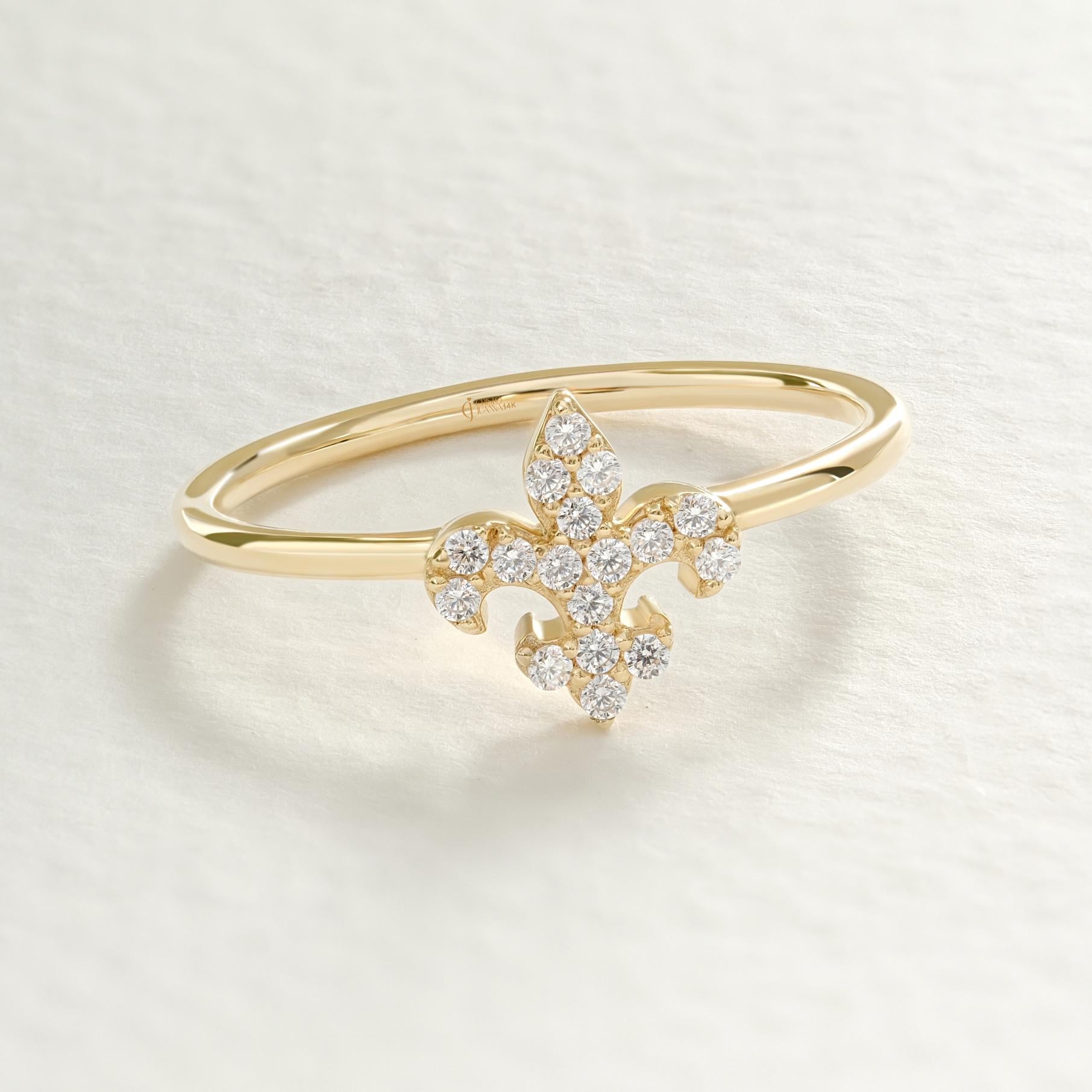 Fleur De Lis Diamond Ring – 14K Gold Stackable Lotus Symbol Ring for Women 💎🌸
A delicate blend of symbolism and sparkle, this Fleur De Lis ring features micro pave moissanite stones set in solid 14K gold. Representing purity, strength, and elegance, this lotus-inspired band is a meaningful and stylish choice for stacking or solo wear.