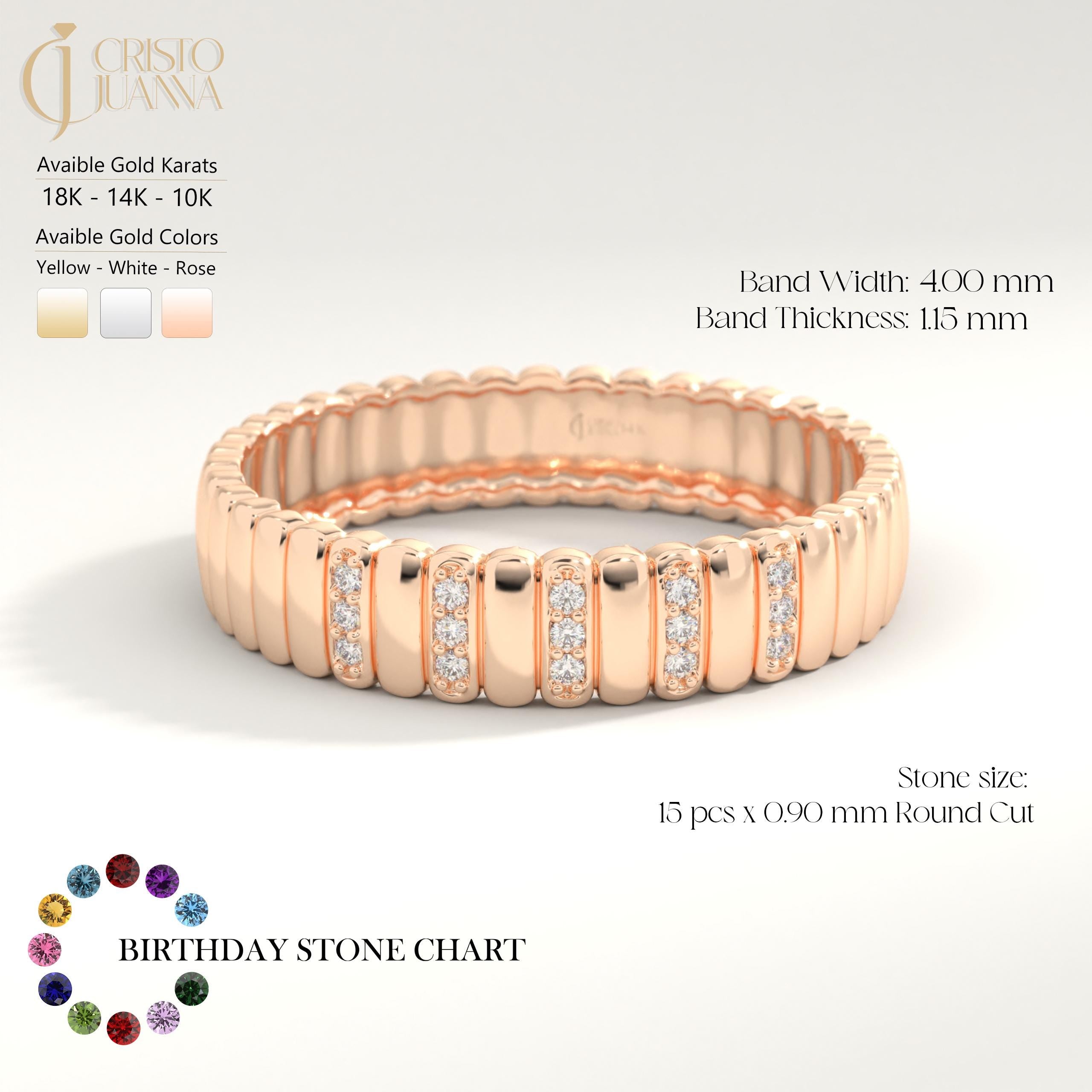 Ribbed Pave Diamond Wedding Band – 10K / 14K / 18K Solid Gold 💎🔥
A bold and beautiful designer ring with ribbed texture and tiny pave-set diamonds. Featuring a thick, tapered band in a luxurious cigar-style silhouette, this statement moissanite piece blends strength with sparkle. Perfect for modern brides, fashion-forward engagements, or stacking with your favorite rings 💫💛