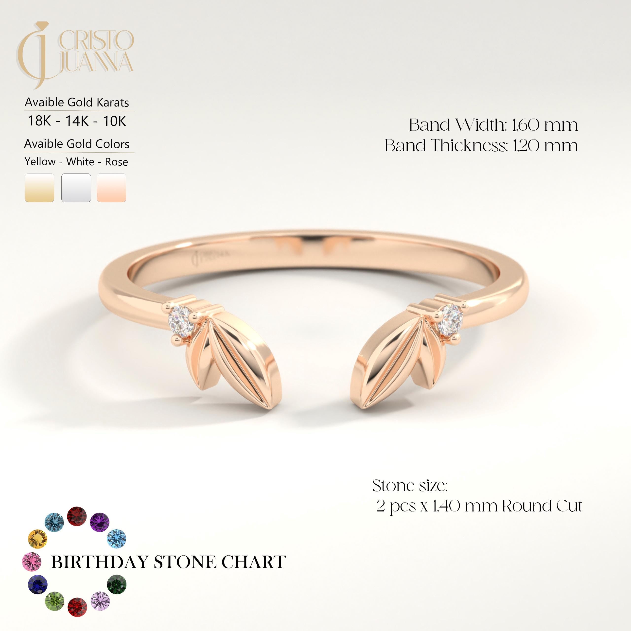 Open Leaf Engagement Ring – 10K/14K/18K Solid Gold ✨💎
Inspired by nature, this delicate open leaf engagement ring features two sparkling round diamonds or moissanites set on an adjustable ivy-style band. Perfect for nature lovers, brides seeking a unique floral touch, or anyone who loves dainty, whimsical jewelry.