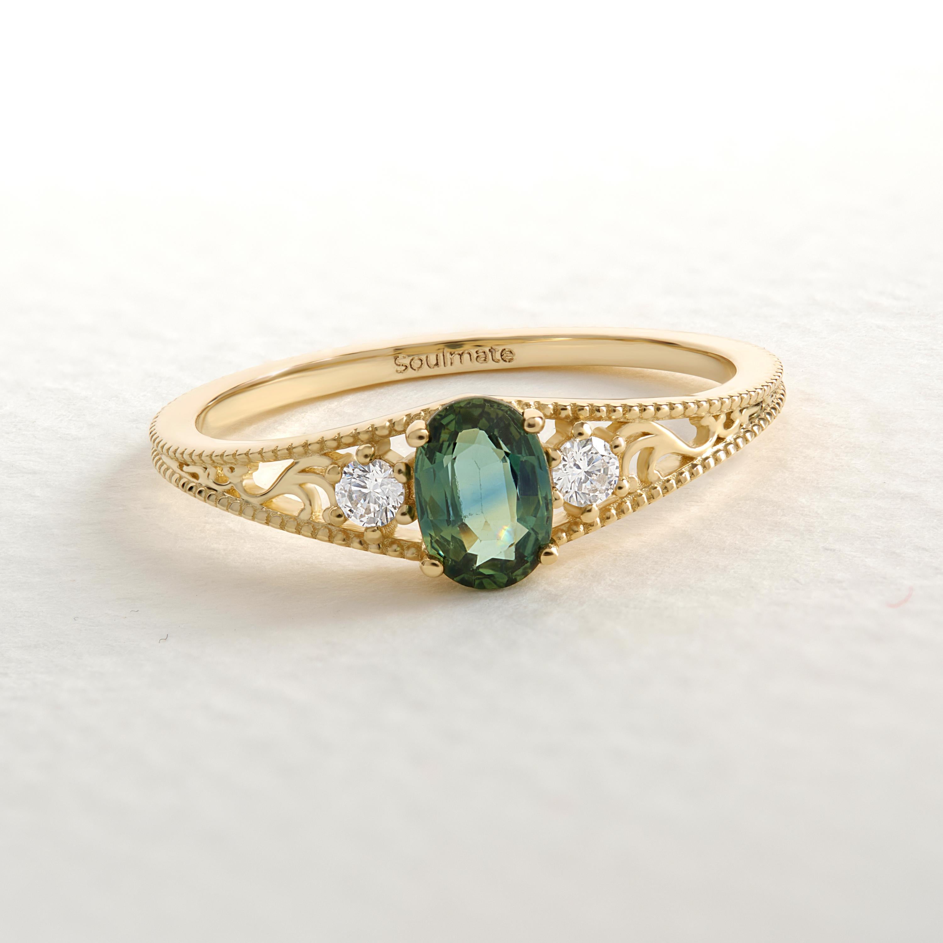Natural Green Sapphire Ring – 10K / 14K / 18K Solid Gold 💚💎
A timeless engagement and wedding ring featuring a genuine green sapphire accented with sparkling side diamonds. Its elegant vintage style makes it a perfect choice for women who love unique and meaningful jewelry.