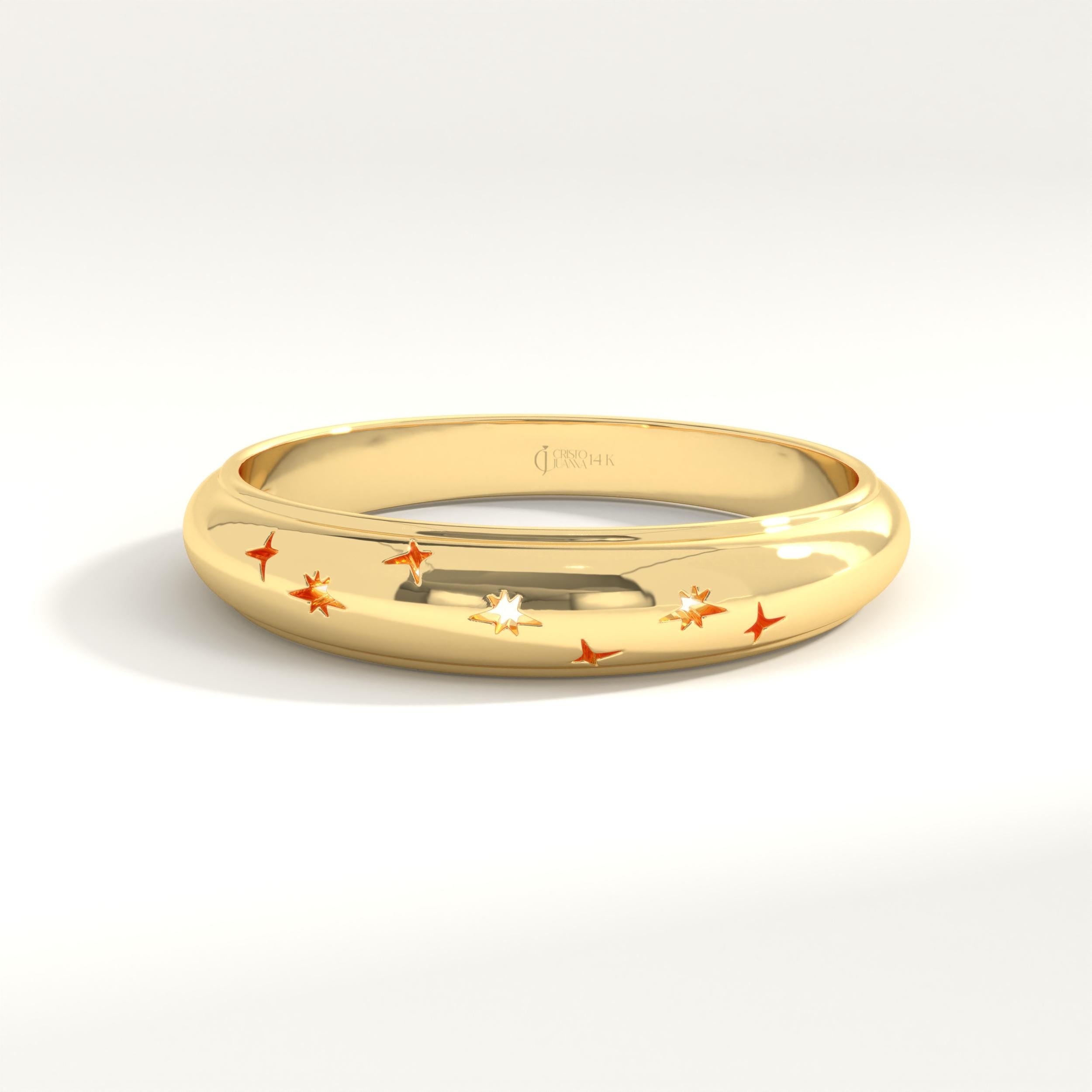 Chunky Dome Star Statement Ring Geometric 14K Solid Bold Band, Domed Thick Wide Ring Her, Trendy Modern Fashion Ring