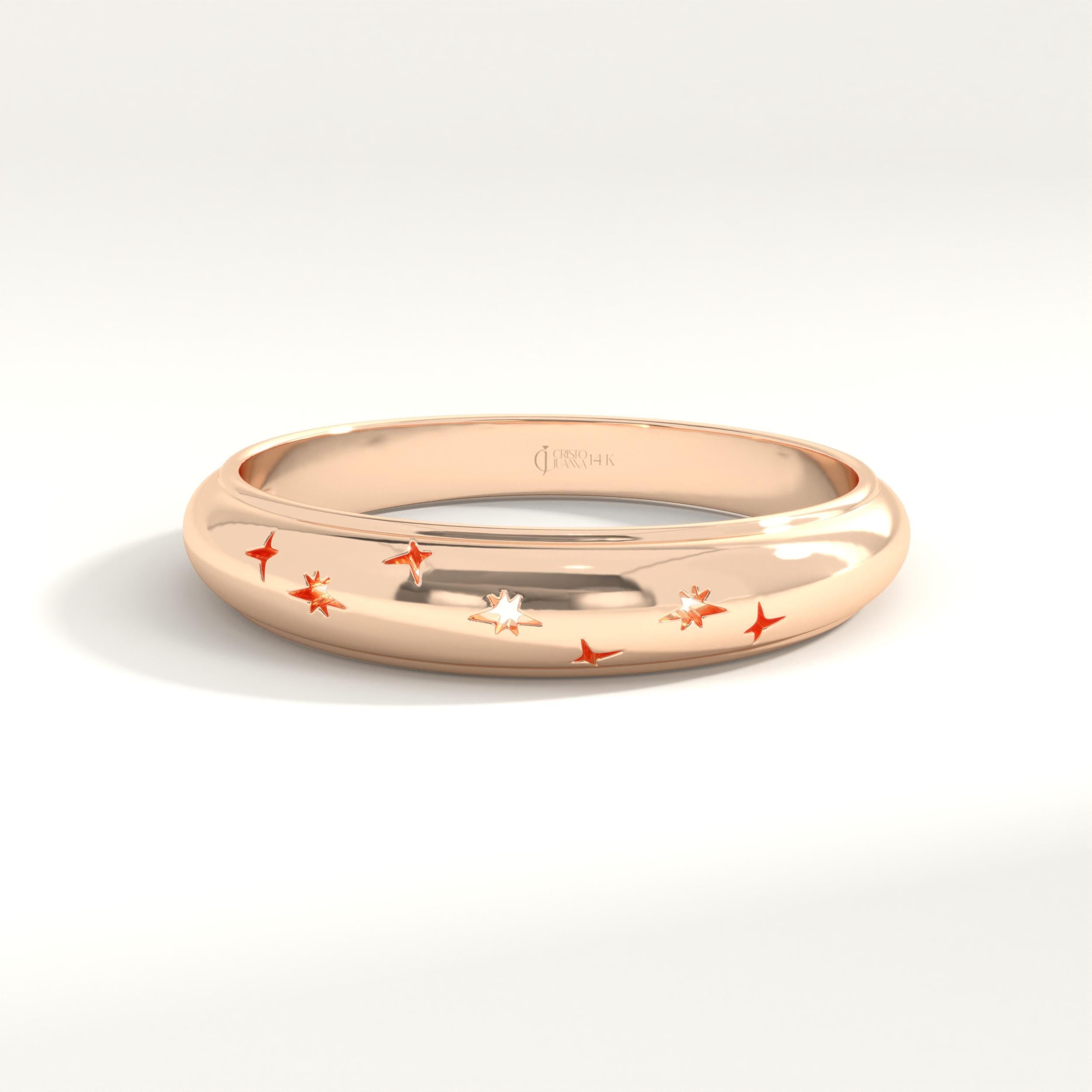 Chunky Dome Star Statement Ring Geometric 14K Solid Bold Band, Domed Thick Wide Ring Her, Trendy Modern Fashion Ring