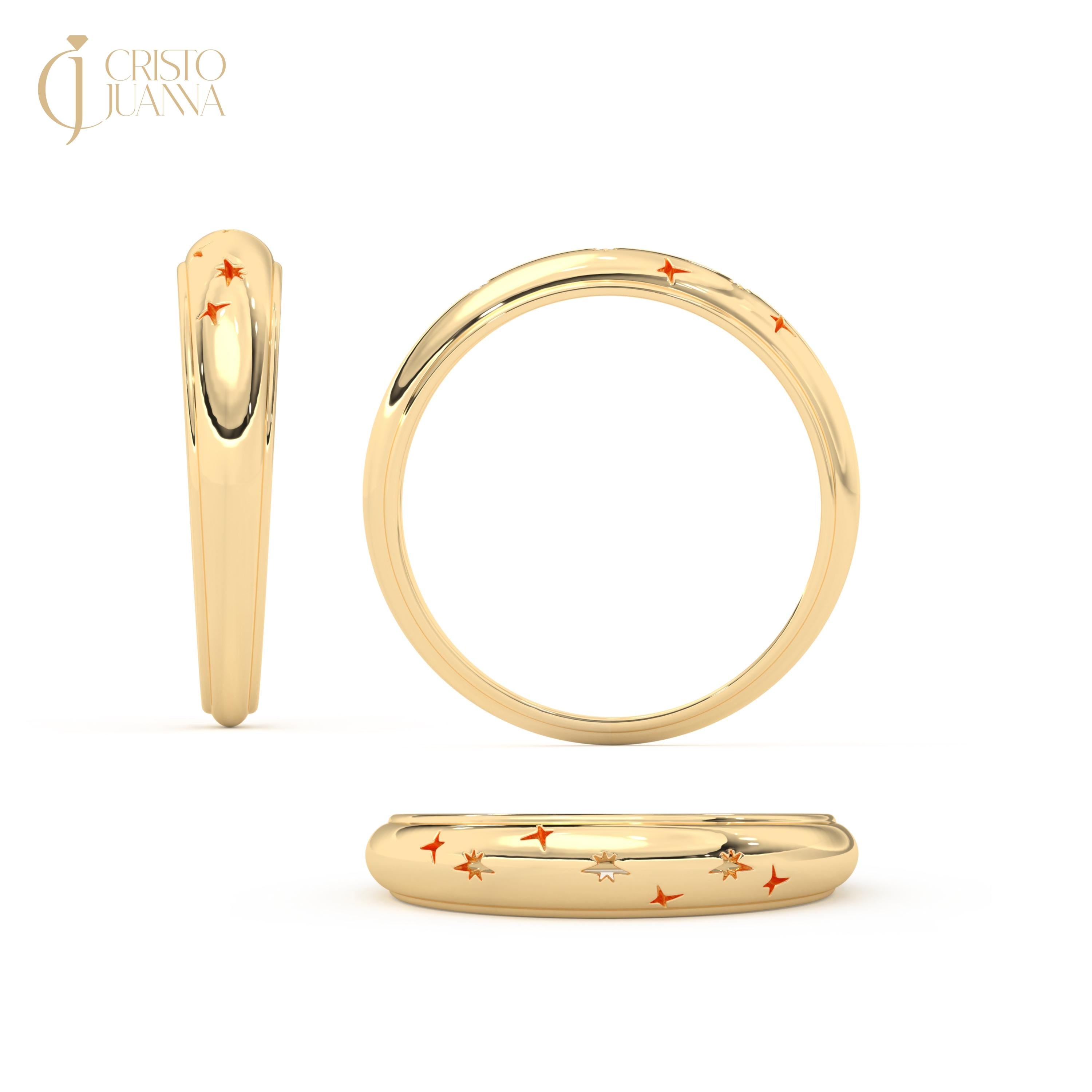 Chunky Dome Star Statement Ring Geometric 14K Solid Bold Band, Domed Thick Wide Ring Her, Trendy Modern Fashion Ring