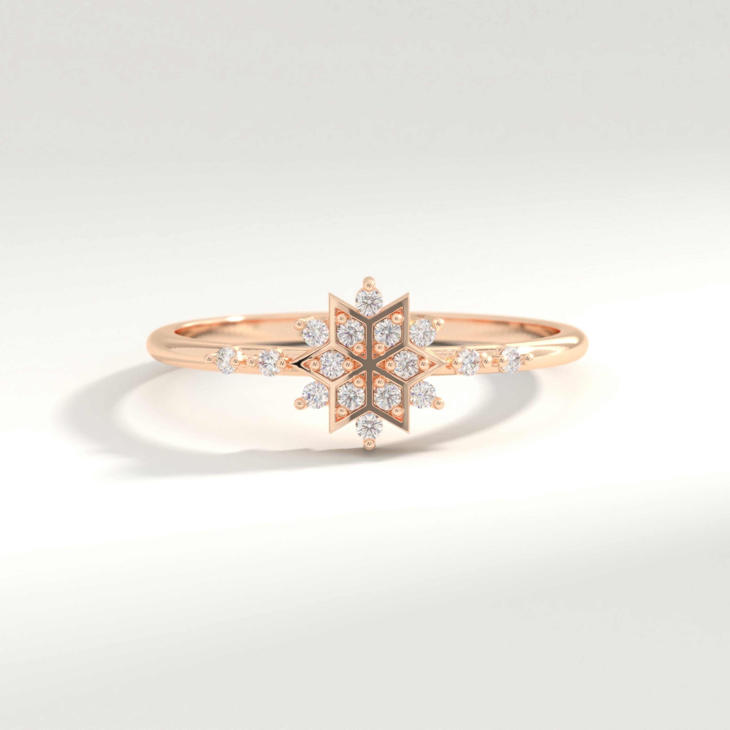 Snowflake Moissanite Wedding Ring: 14K Solid Gold Vintage Style Floral Diamond Winter Ring Gift