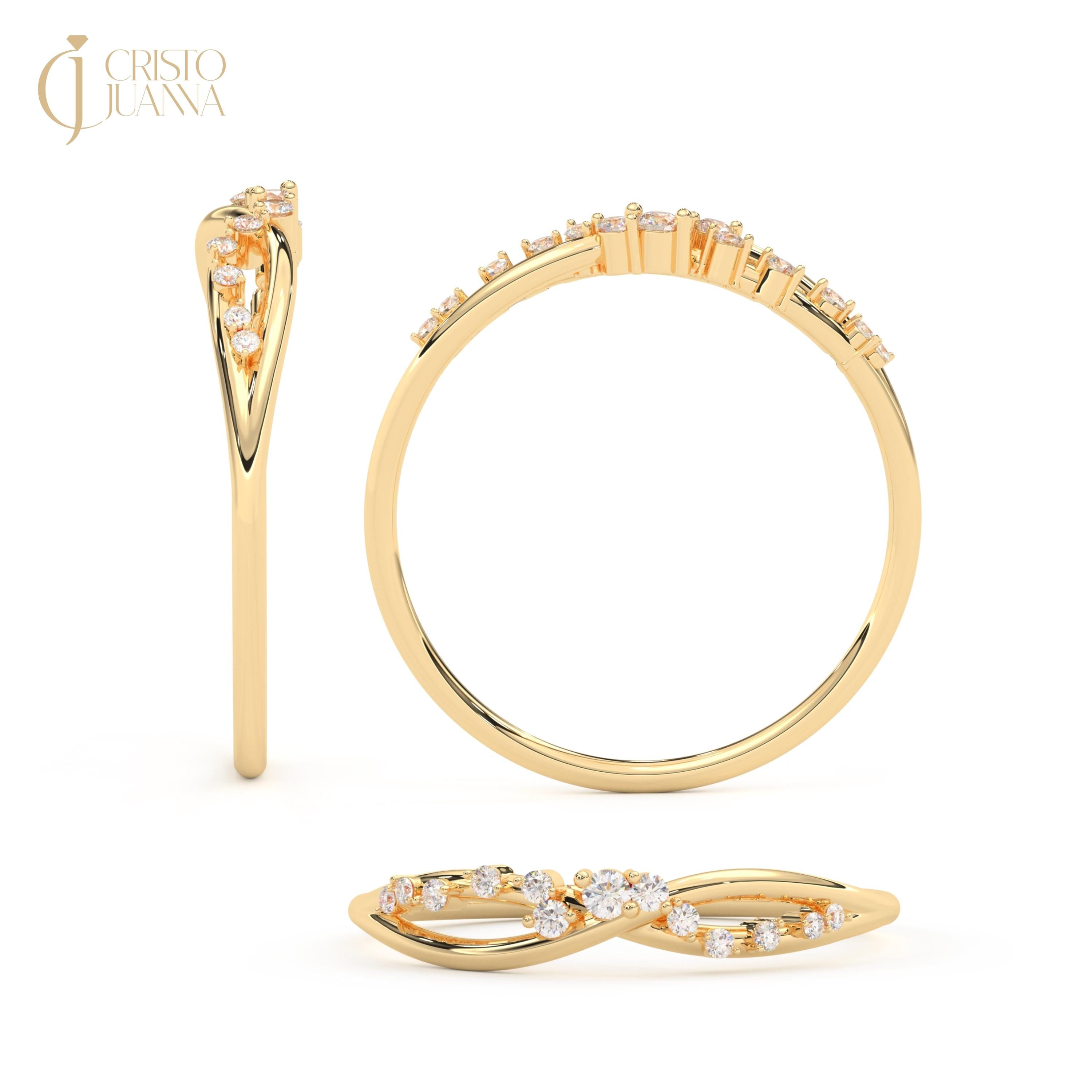 14K Solid Gold Diamond Cluster Ring, Dainty Tiny Moissanite Split Shank Mobius Band Vintage Style Rings for  Women