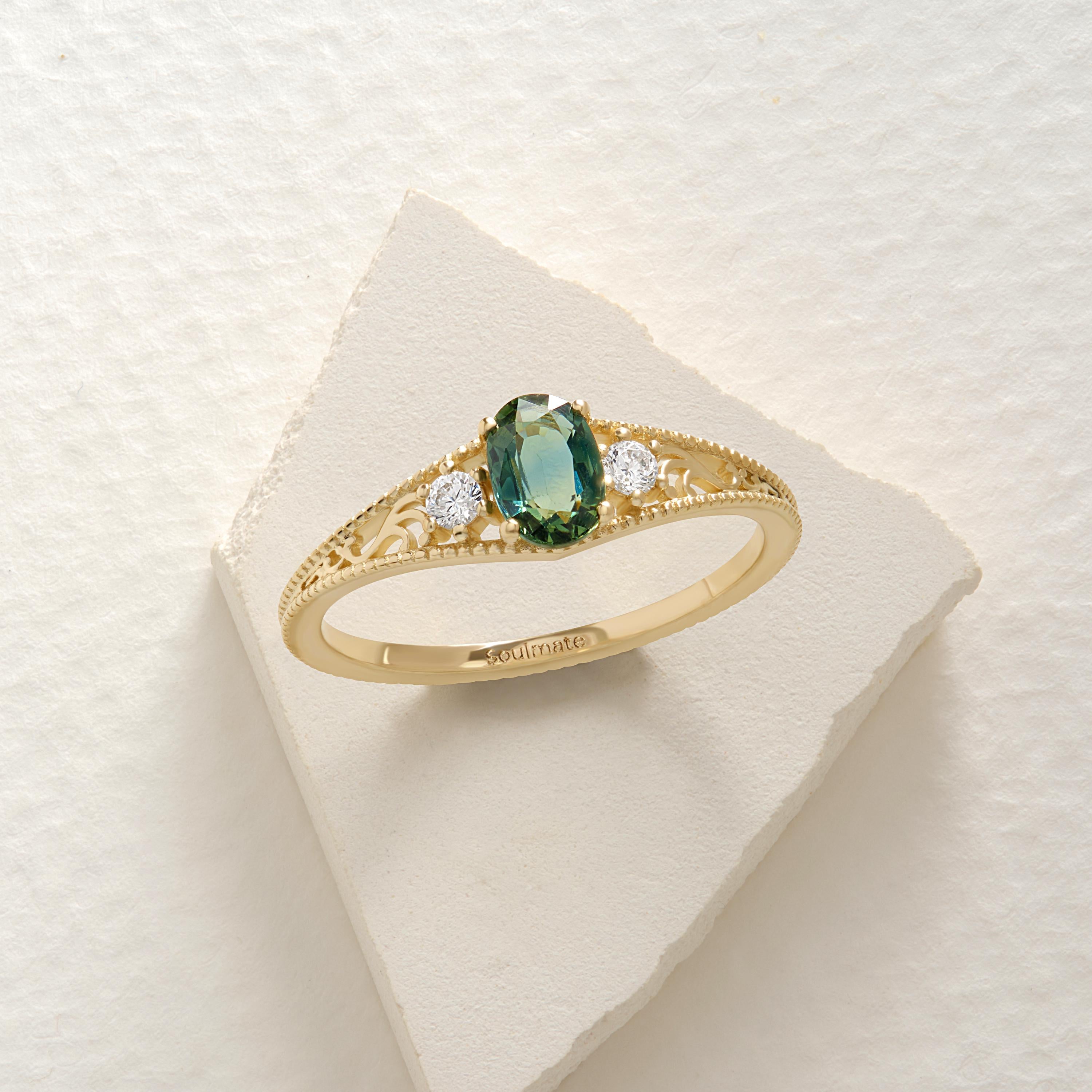 Natural Green Sapphire Ring – 10K / 14K / 18K Solid Gold 💚💎
A timeless engagement and wedding ring featuring a genuine green sapphire accented with sparkling side diamonds. Its elegant vintage style makes it a perfect choice for women who love unique and meaningful jewelry.