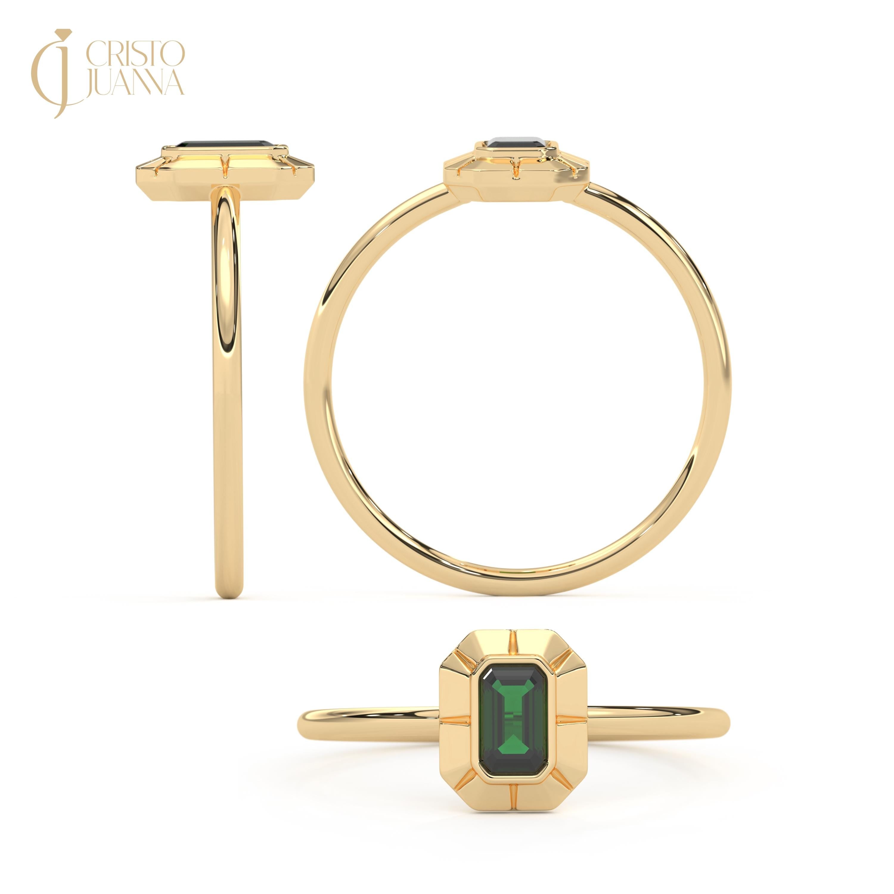 Bezel Emerald Emerald Cut Ring 14K Solid Gold Wedding Ring Art Deco Birthstone Ring Rectangle Gemstone Ring